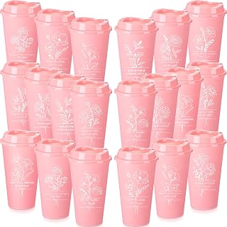 20 Pack Christian Gifts 16oz Coffee Cups Bulk Inspirational Bible Verse Flowers Tumbler Religious Plastic Cups with Lid Employee Appreciation Thank You Gift for Men Women(Pink)