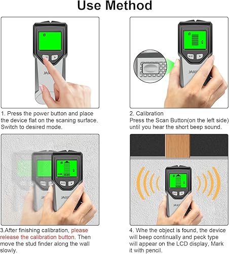 Miniatura 9 de Escáner de pared con detector de vigas, 5 en 1, chip inteligente, pantalla LCD alta definición, para el centro y el borde de la madera, cables