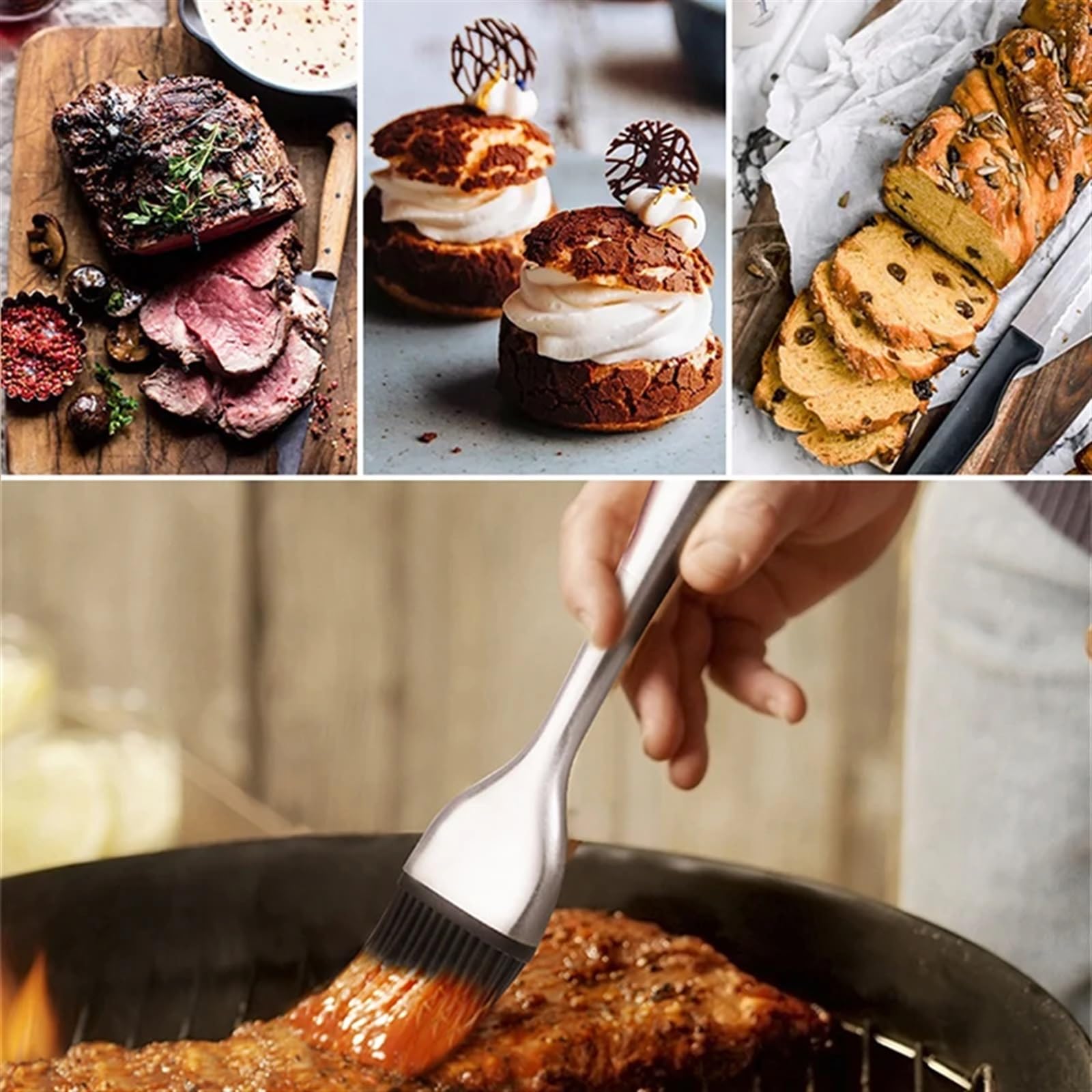 Pennello Per Olio Da Barbecue - Doppia Misura Con Testa In Silicone E Manico In Acciaio - Foto 11