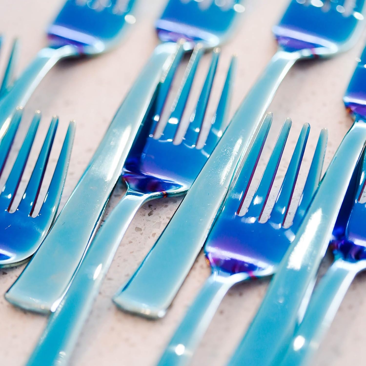 Ahimsa Kids Stainless Steel Utensils, 8 Piece Kid Forks and Spoons Set, Pediatrician Designed Kids Silverware, 100% BPA Free & Dishwasher Safe (Iridescent Blue)