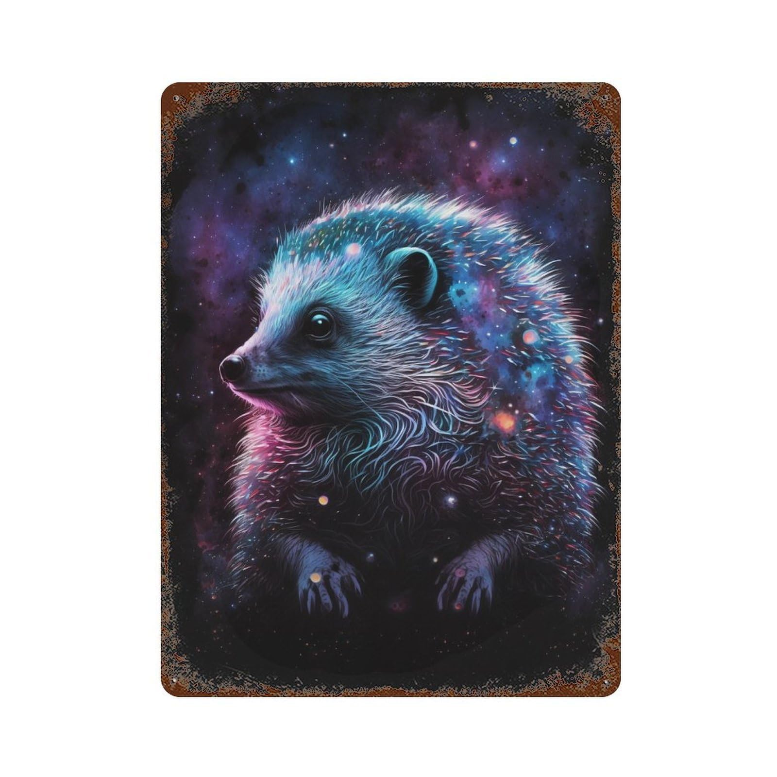 Aged Metal Wall Plaque with Cosmic Hedgehog Art Print-16 Design 15.7"x11.8", for Shed, Workshop And Garage Wall Decor, Decorative Metal Wall Art