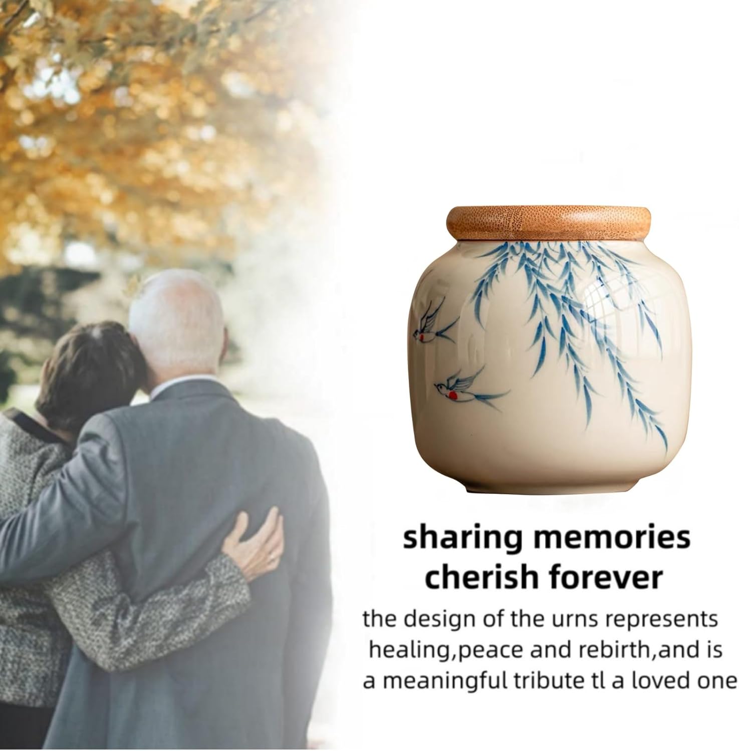 Small Urn Ashes Keepsake- 3 inches Ceramic Hand Draw Willow and Bird Small urn， Capacity 10 Cubic inches Memorial Funeral urn for Human, Adult, Child, Pets - Qnty 1 - Image 7