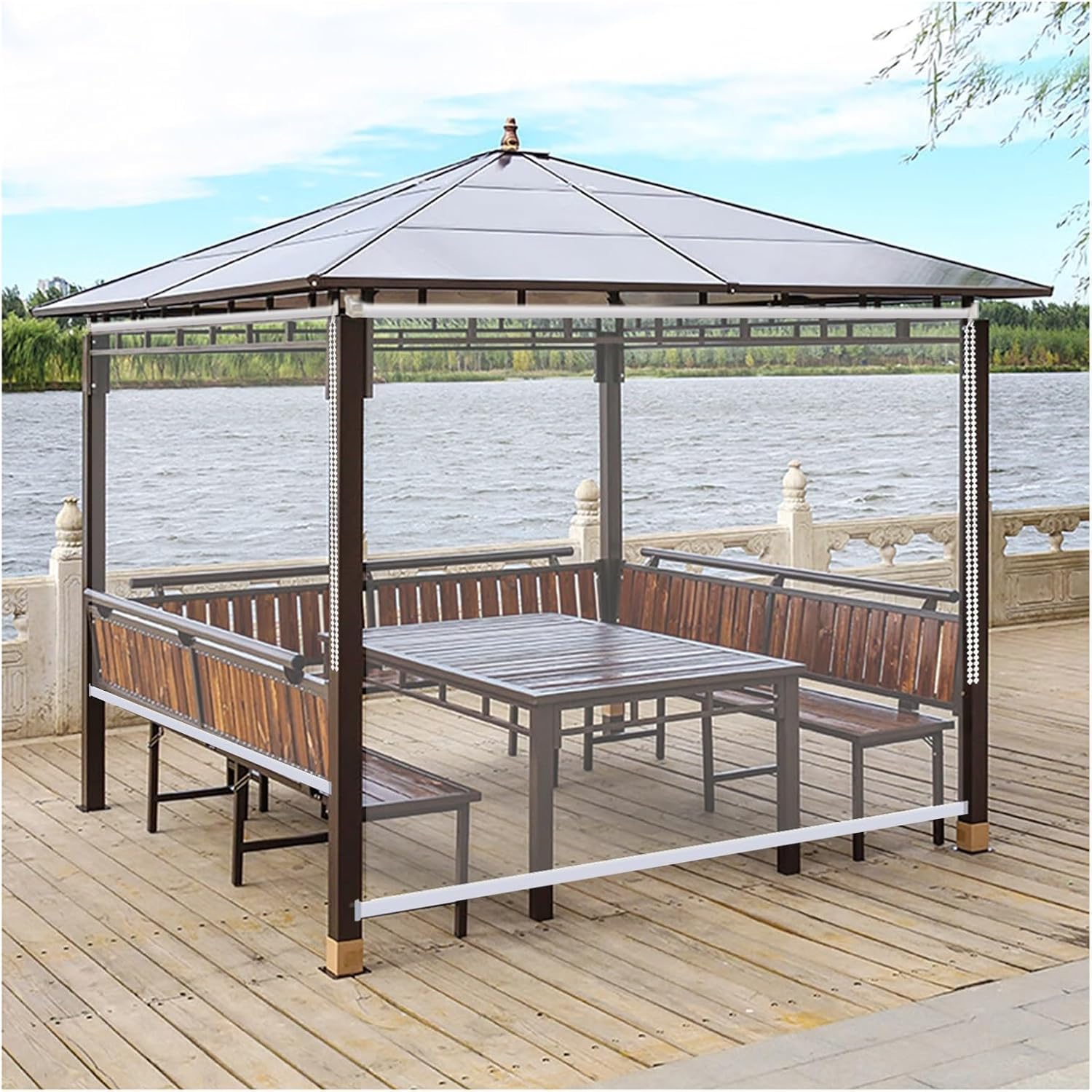 Store Enrouleur Transparent et étanche for Gazebo extérieur, écran Transparent, étanche et Anti-poussière(1.5 * 2.5m)