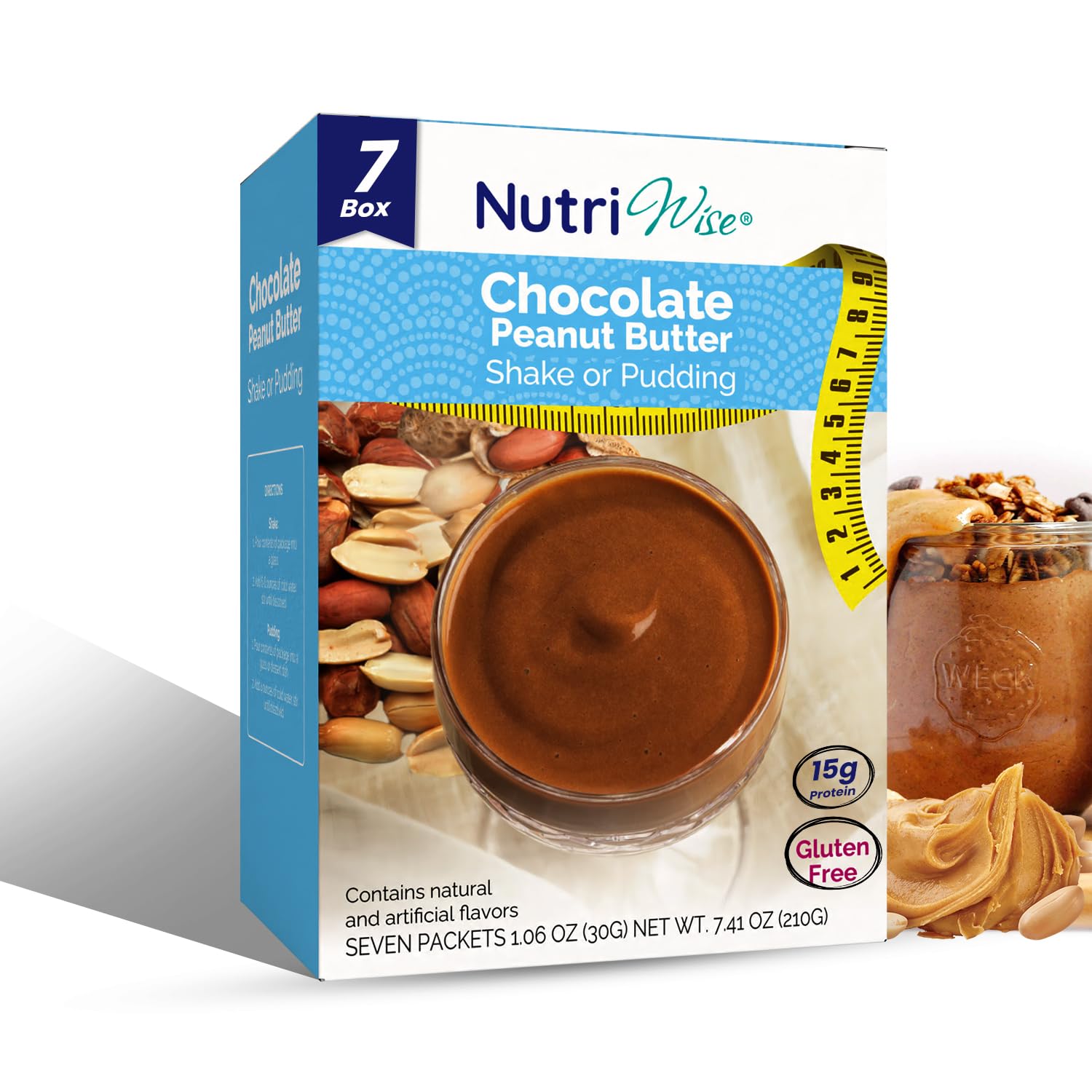 NutriWise - Shake & Pudding | Chocolate Peanut Butter | High Protein Diet | Healthy Nutrition | Appetite Control for Weight Loss | Gluten Free - Low Carb - Low Sugar - Low Fat - 7/Box