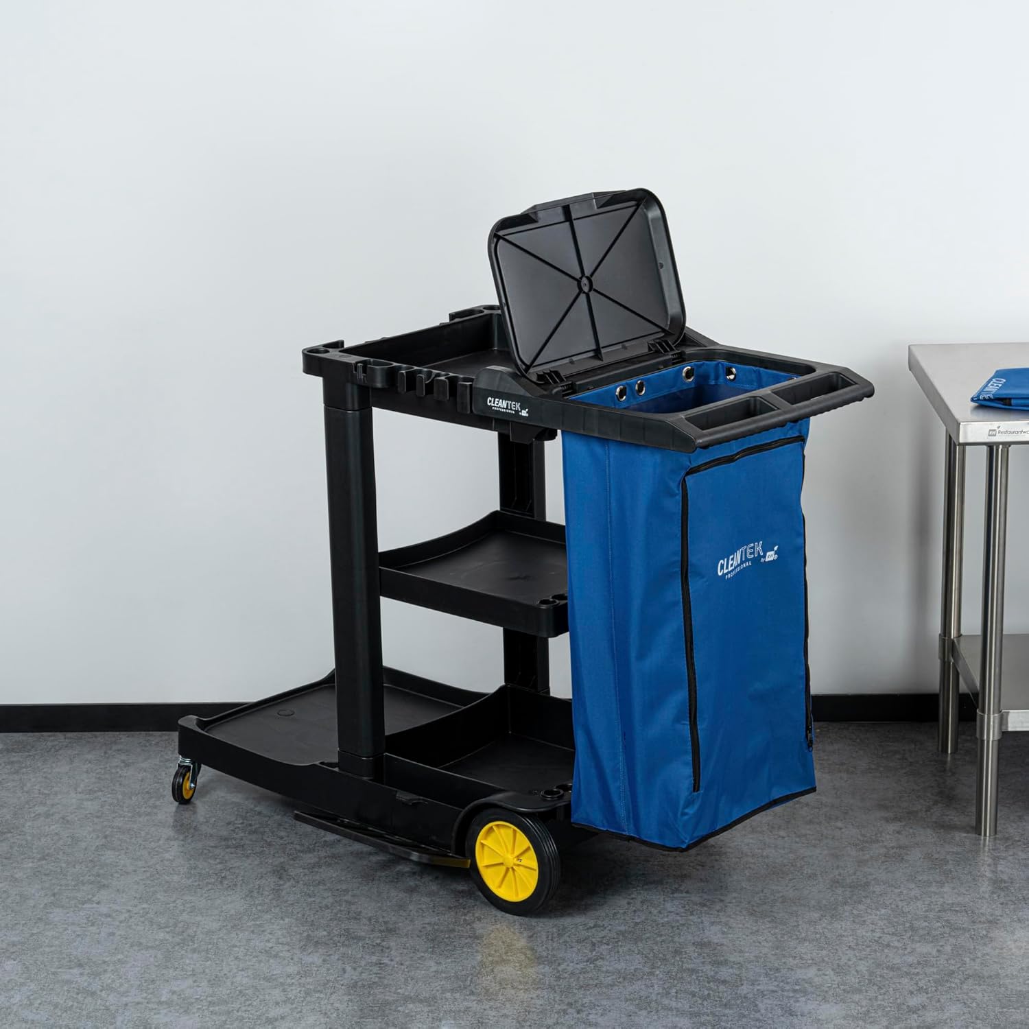 Restaurantware-Janitor CART Bag ONLY: Clean Tek Professional 16.93 x 10.63 x 29.53 Inch Janitorial Bag, 1 Heavy-Duty Receptacle - Janitor Cart Sold Separately, Durable, Blue Plastic Replacement