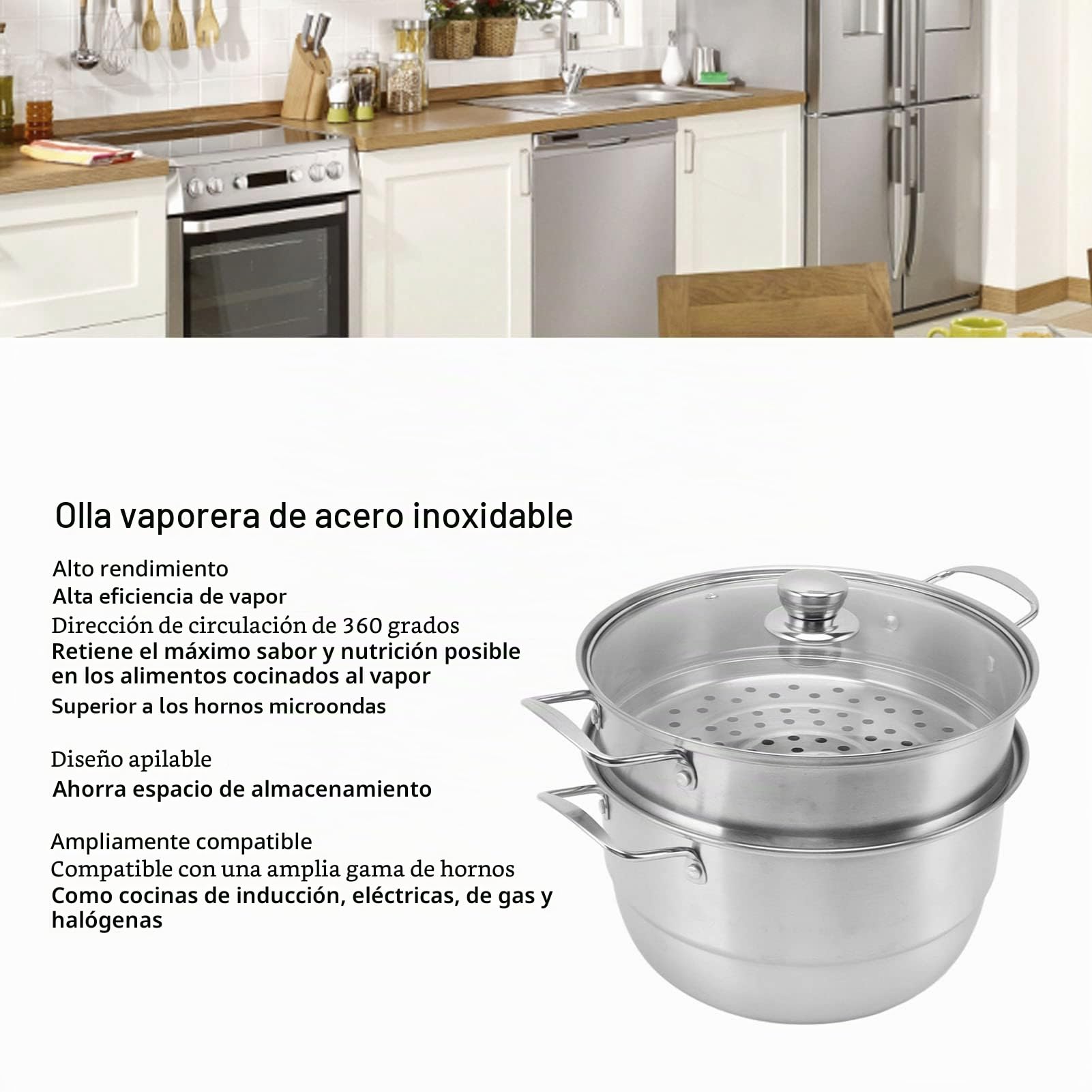 Olla De Vapor De Acero Inoxidable Para Cocinar, Olla De Vapor De 28 Cm, Vaporera De Pescado Con Tapa De Vidrio, Sartén Para Cocer, Olla Al Vapor, Utensilios De Cocina, Vaporera Para Verduras(3 Tier)