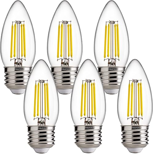 FLSNT Bombillas LED regulables para candelabros, bombillas LED equivalentes a 60 W, luz diurna de 5000 K, base E26, 550 lm, paquete de 6 unidades,