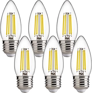 FLSNT Dimmable LED Candelabra Bulbs, 60W Equivalent LED Chandelier Light Bulbs, 5000K Daylight, E26 Base, 550LM, 6 Pack UL,CA65 Listed.
