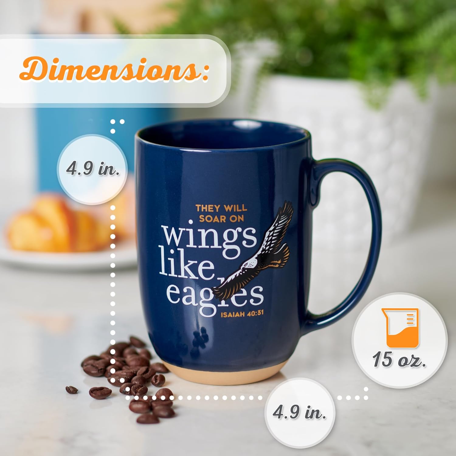 Christian Art Gifts Coffee Mug: Soar on Wings Like Eagles - Isaiah 40:31 Inspirational Scripture, 15 oz, Navy Blue - Image 3