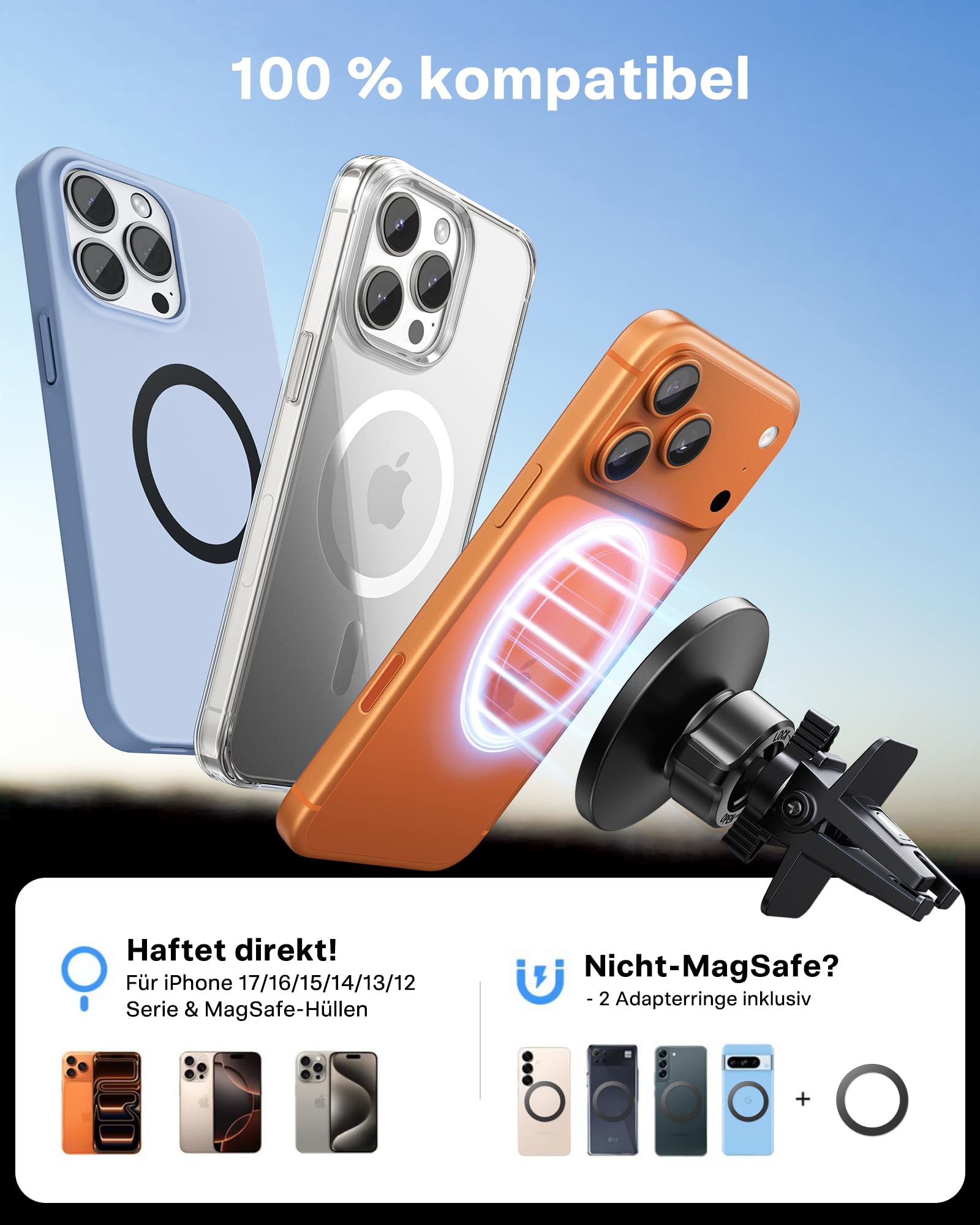 andobil 2026 Upgrade Handyhalterung Auto Magnet [24 x N56 Starker Magnet] für Magsafe Autohalterung, Handy Halterung Auto Lüftung Kompatibel mit iPhone 17 16 15 14 13 Pro Max Samsung S26 25 Ultra usw