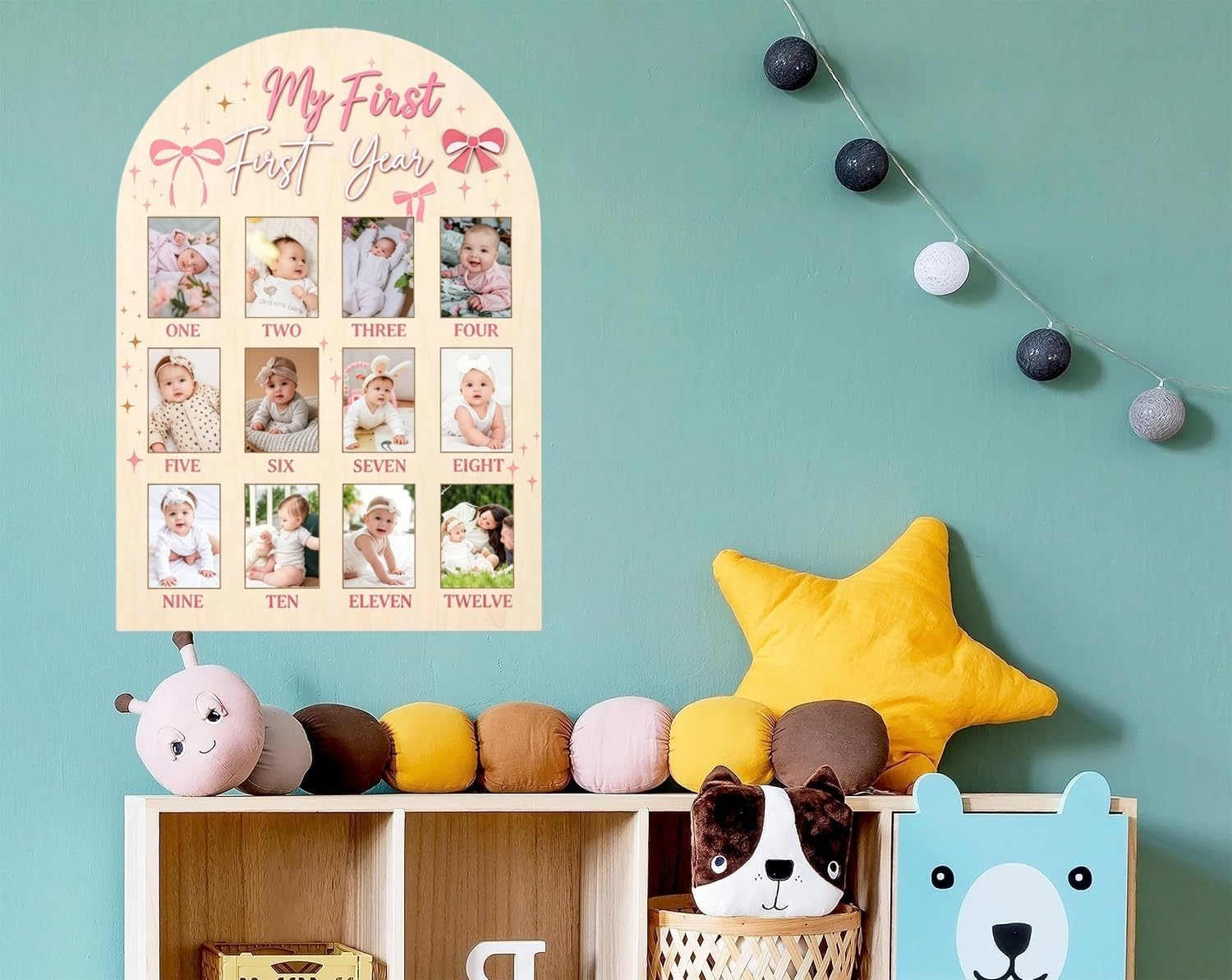 Pink Bow One Year Old Photo Board 12 Month Milestone Photo Frame image 5
