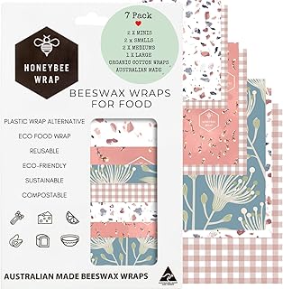 Reusable Beeswax Wraps for Food | 7 Pack | Eco Friendly, Organic, Biodeg...