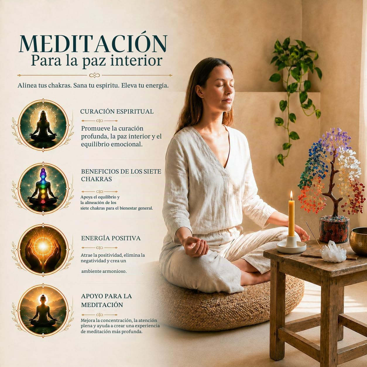 Crocon Árbol de la Vida de los Siete Chakras para Obtener energía Positiva, árbol del Feng Shui, Cristales y Piedras curativas, árbol de los Siete Chakras, Regalos espirituales del árbol de Piedra