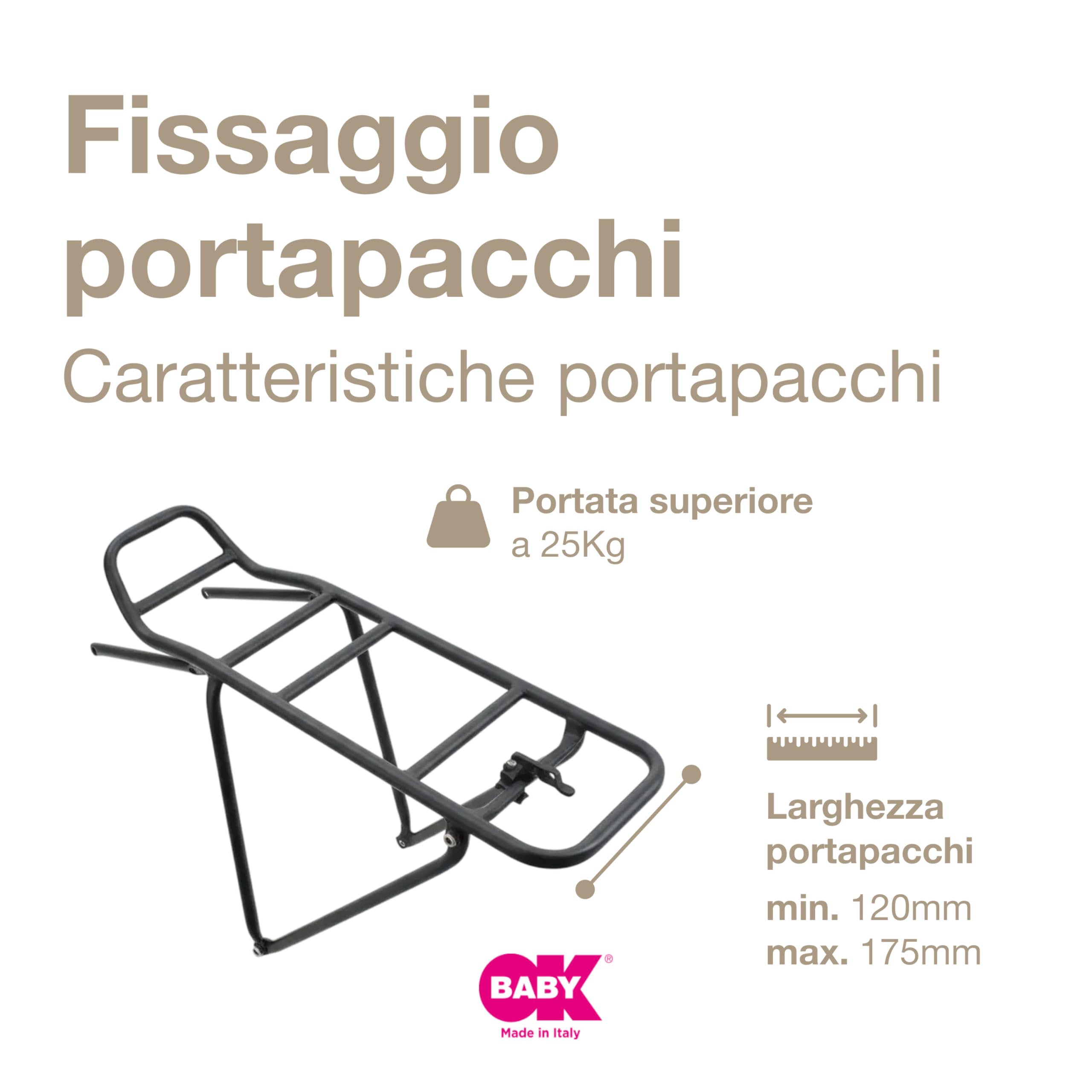 OKBABY Baby Shield - Seggiolino Da Bicicletta Posteriore Per Bambini Fino A 22 Kg - Aggancio Al Portapacchi - Nero E Argento