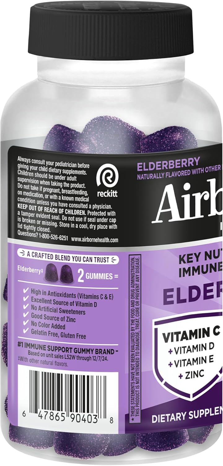 Airborne Elderberry + Zinc & Vitamin C Gummies For Adults, Immune Support Vitamin D & Zinc Gummies With Powerful Antioxidant Vitamins C D & E - 50 Gummies, Elderberry Flavor - Image 15