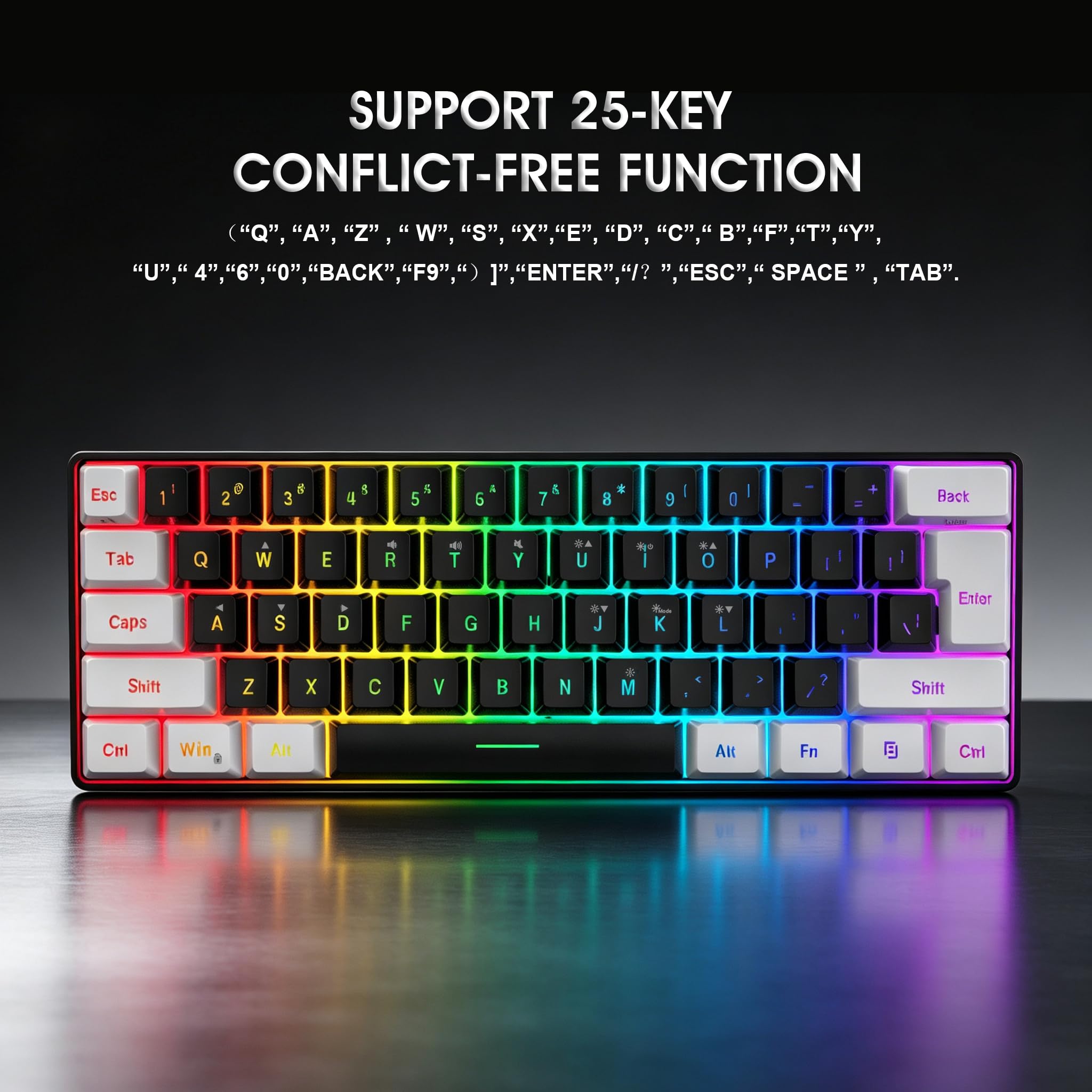 Snpurdiri Teclado para Juegos con Cable al 60%, Teclado para Juegos de Membrana retroiluminada RGB pequeño, Ultra Compacto, Mini Teclado Impermeable para PC, computadora, Jugador, Blanco y Negro | Teclado retroiluminado de membrana pequeña para juegos de