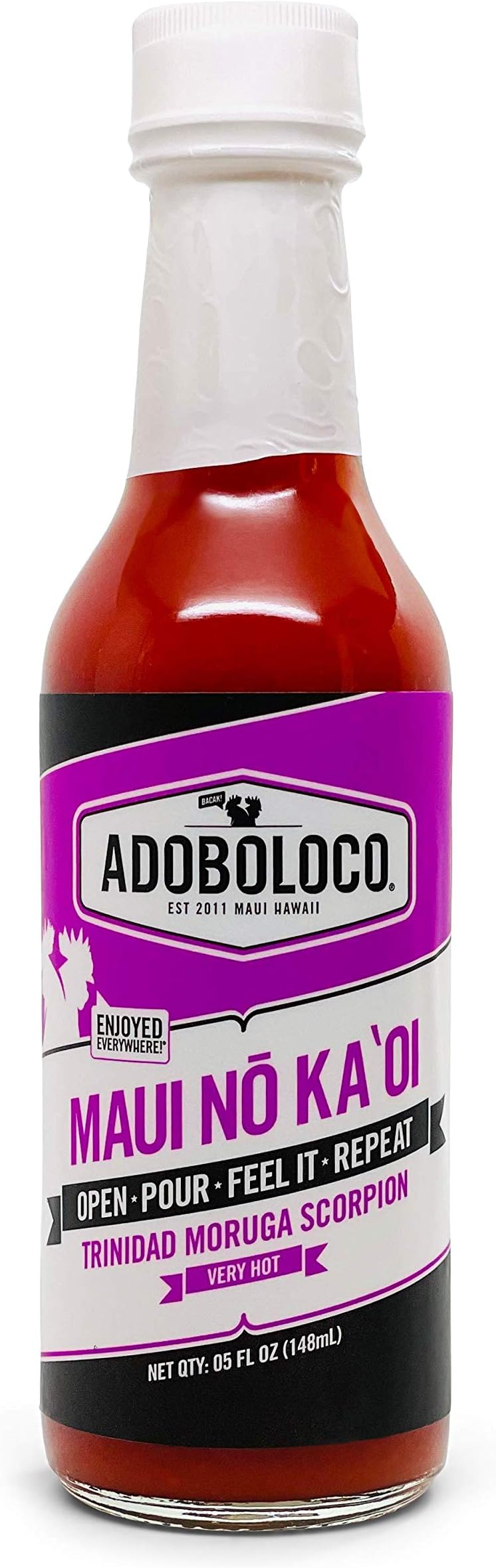 Maui No Ka oi Hot Sauce by Adoboloco, Bold heat and flavor from Trinidad Moruga Scorpion Peppers, Garlic, Made With All Natural Ingredients, 5 fl oz Bottle, Made in USA