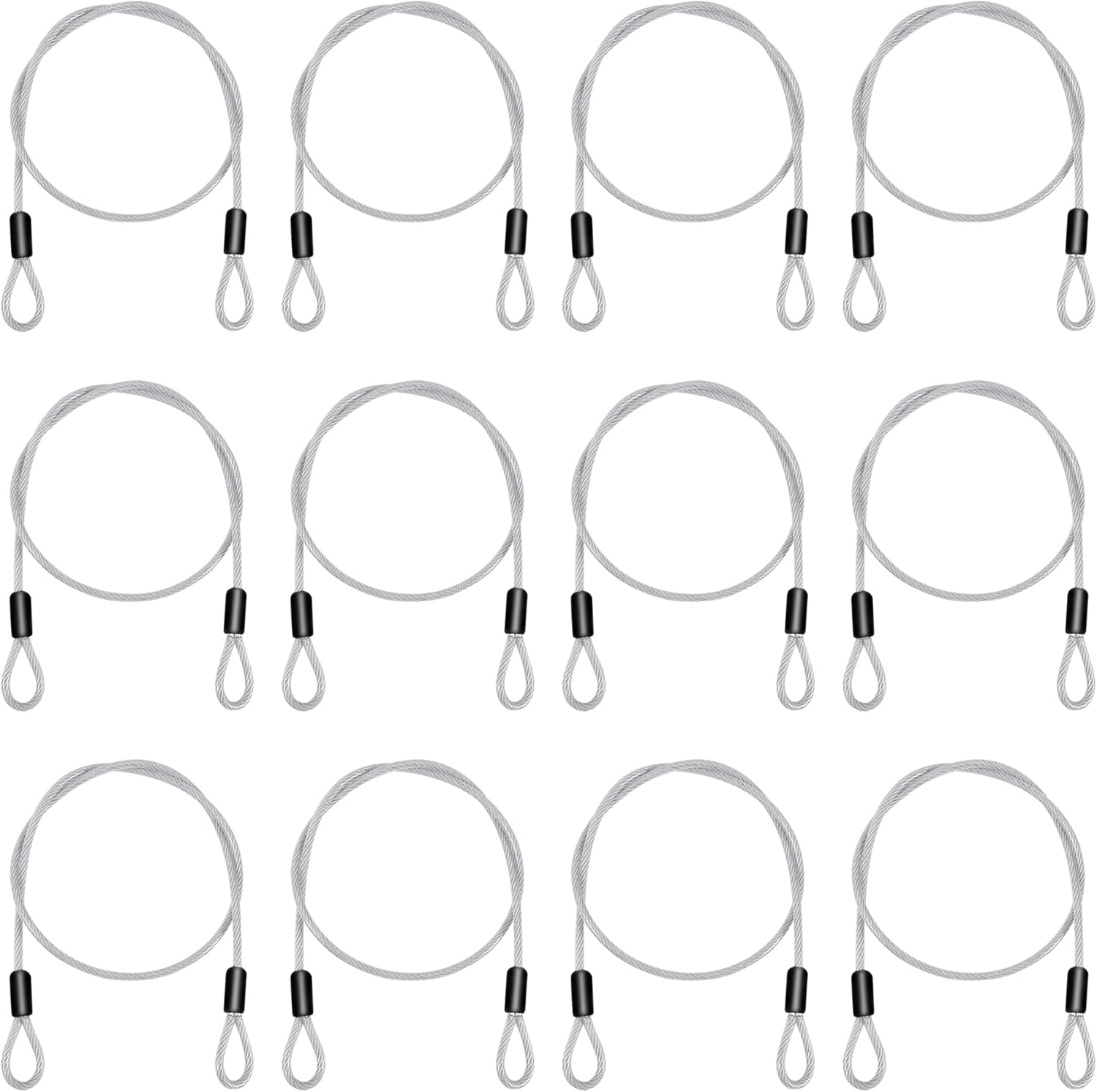 12 Pack Safety Luggage Cable Lock Wire 2.6 ft, 440 lb Max Load, Braided Carbon Steel PVC Coated Double Loop Ends, 0.2'' Outer Diameter, Flexible Short Security Lanyard (Transparent) (Lzmx-gua hua) : Everything Else