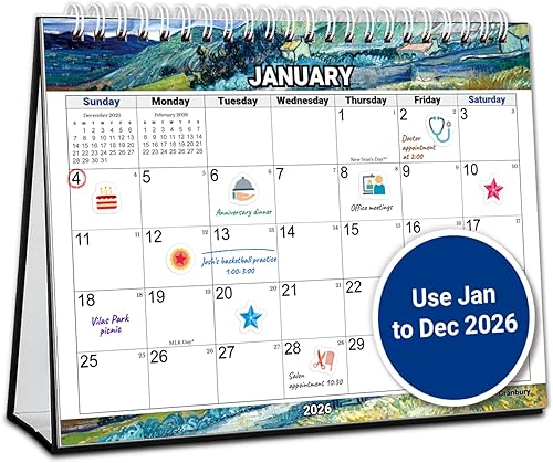 CRANBURY Calendario de escritorio pequeño 2024, diseños de ilustraciones, calendario de escritorio de pie de 8 x 6 pulgadas, calendario emergente