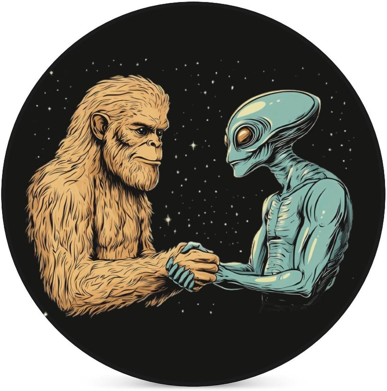 Bigfoot Aliens Friendship Funny Round Ceramic Coasters for Drink Absorbent Cup Holders Tabletop Protection