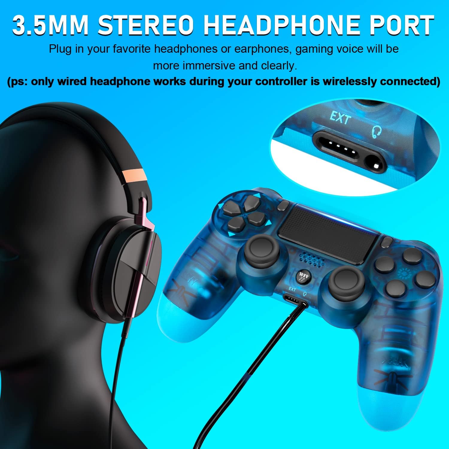 2 Pack Wireless Controller Compatible with PS4 Controller, Wiv77 Game Remotes Works with Playstation 4 Controller, Control/Gamepad/Mando/Matte with Charging Cable,Titanium Blue and Transparent Blue : Video Games