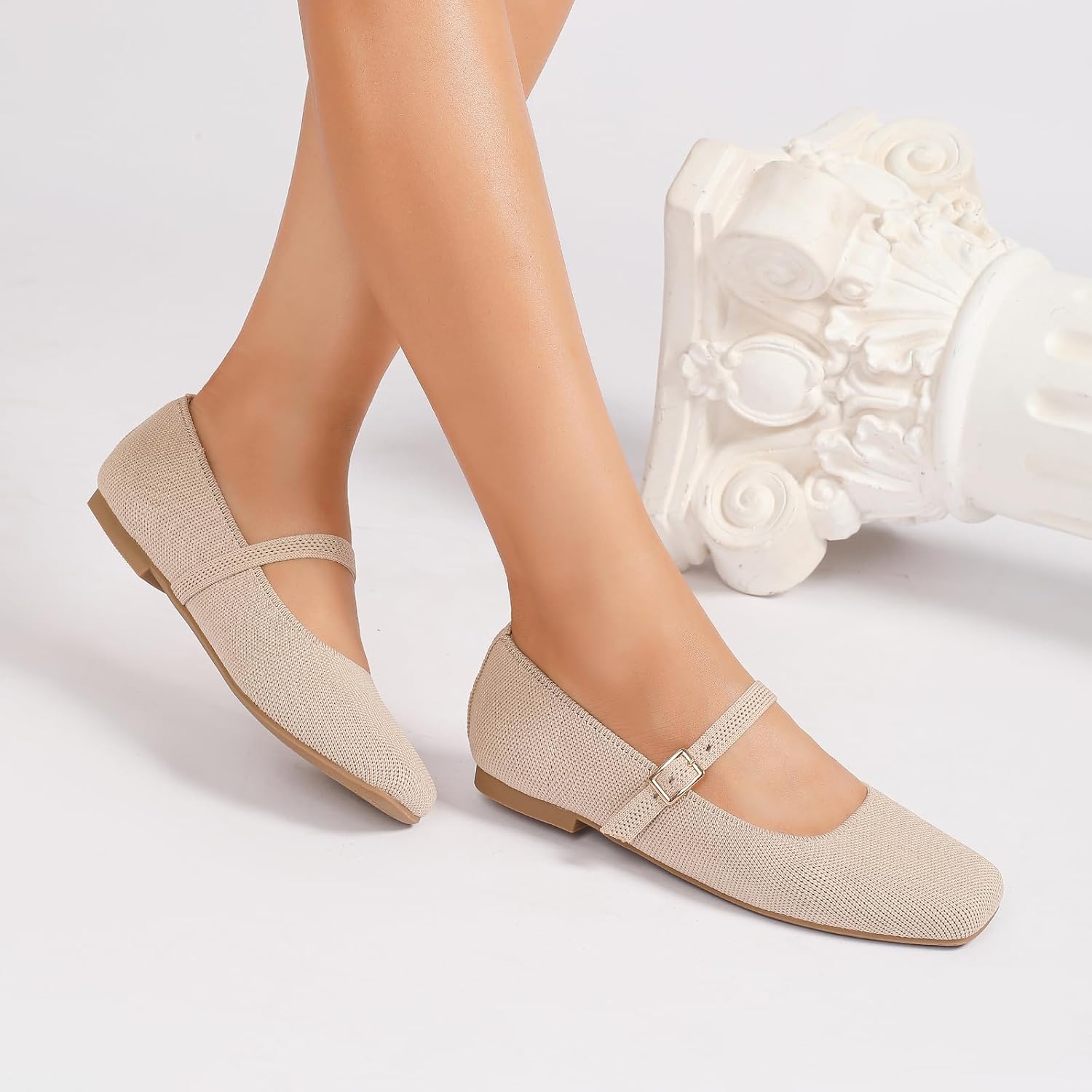 Women's Flats Shoes Foldable Mary Jane Ballet Flat for Women Comfortable Dress Square Toe Womens Knit Shoe for Casual Office Work - Image 4