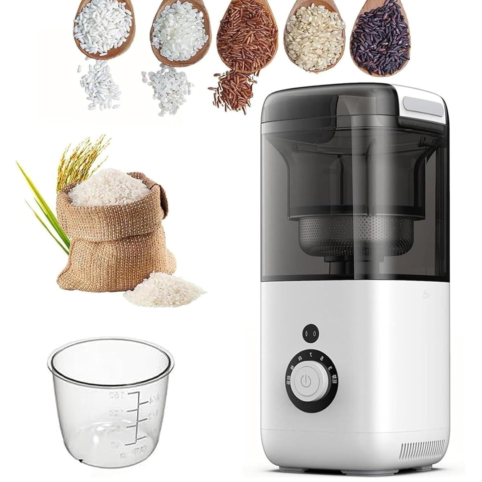 Macchina automatica per la macinazione del riso, separatore di crusca di riso da 480 ml, con misurino, 7 marce per uso domestico, produce in 3 minuti, ideale per grano e cereali