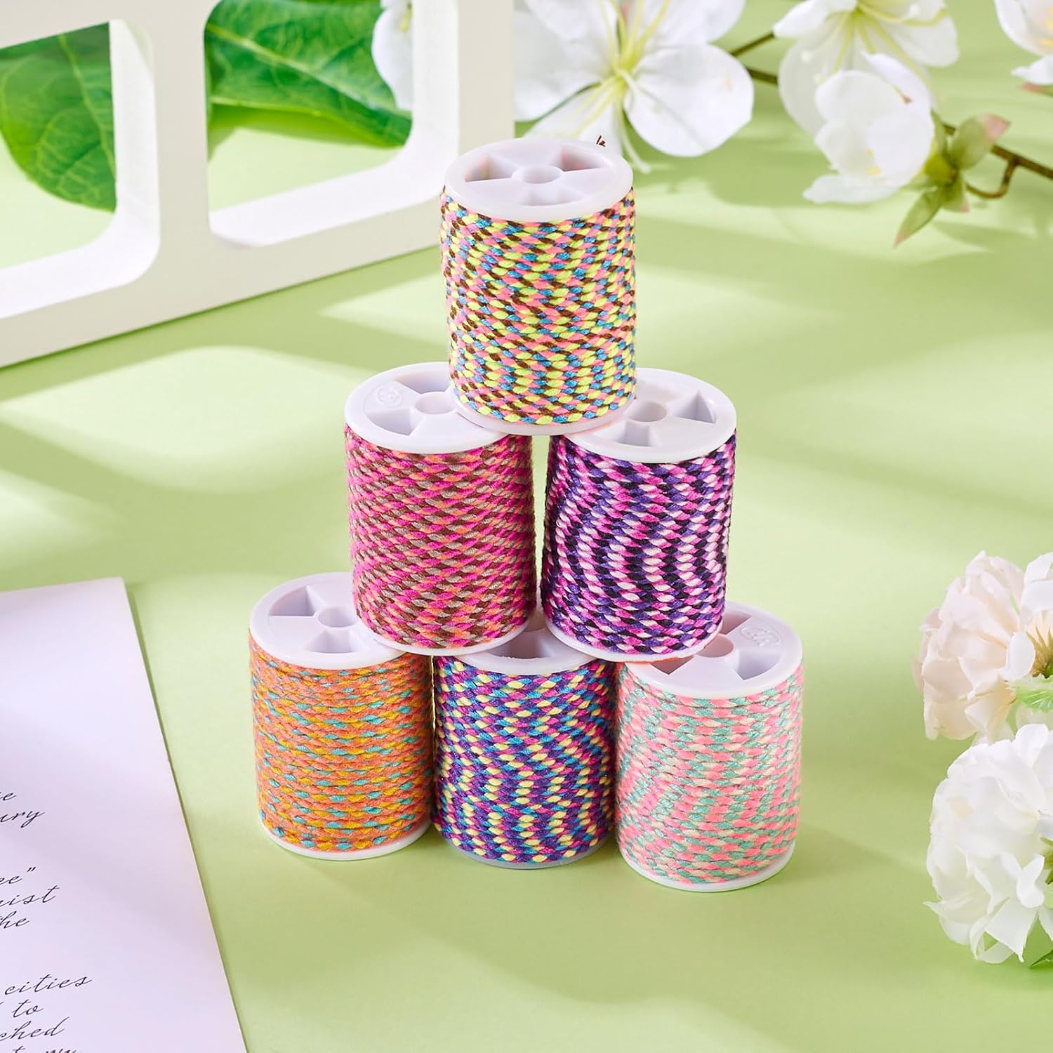 Beadthoven 25.8 Yards 1.5mm Braided Cord Colorful Beading Bracelet Strings Macrame Polycotton Cord Chinese Knotting Cord Rope for Jewelry Making DIY Crafts Wall Hangings Plant Hanger Knitting