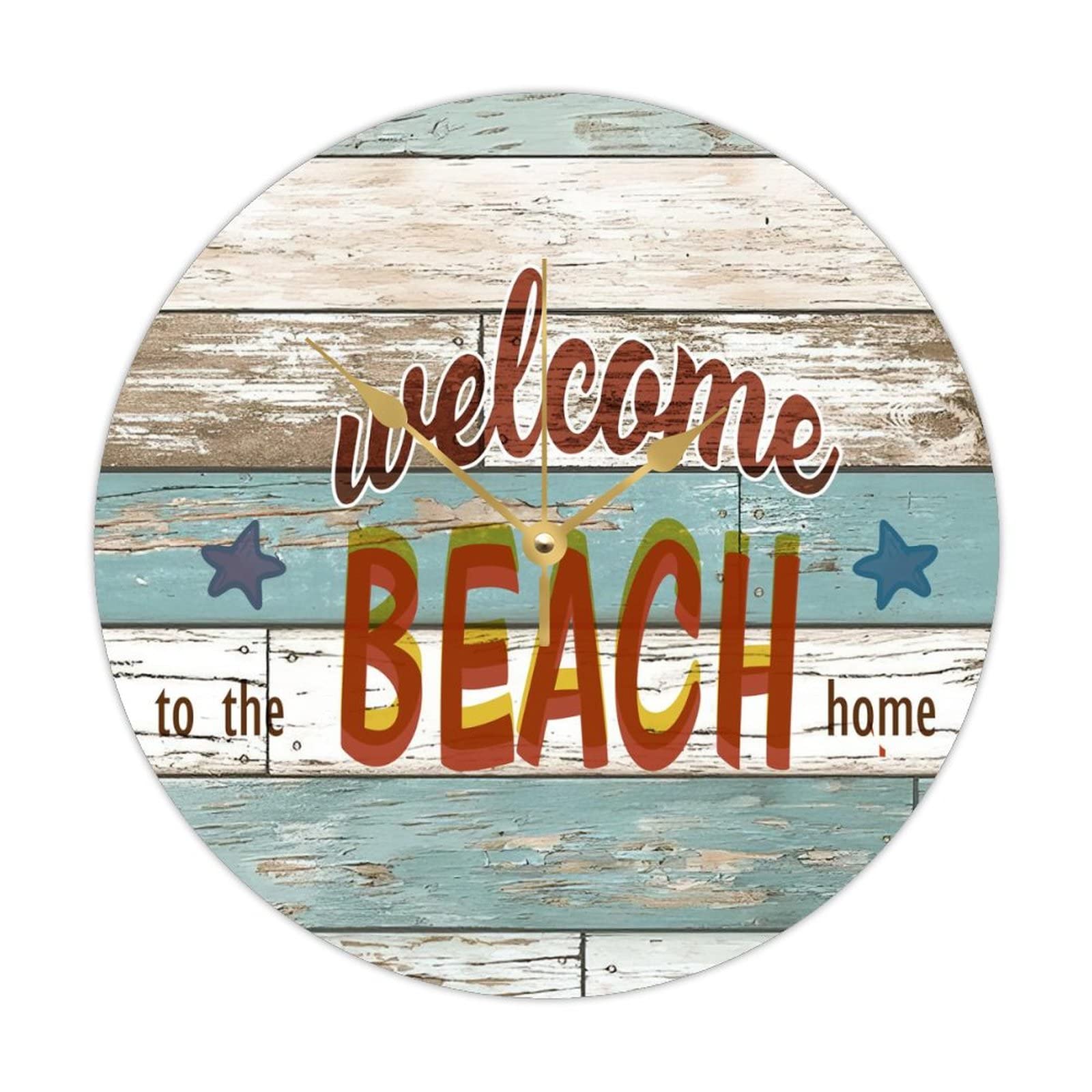 Horloge de plage en bois pour salon et cuisine design bord de mer silencieuse 38cm
