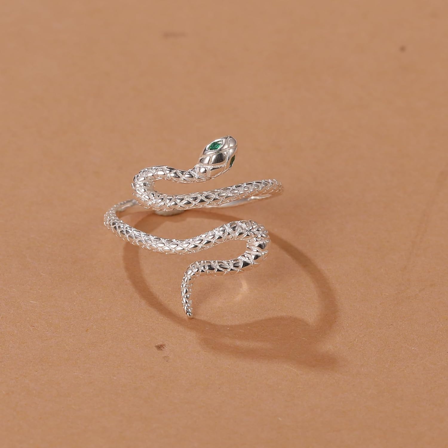 Snake Ring for Women, 925 Sterling Silver Open Adjustable Vintage Snakes Statement Rings for Men, Dainty Green Cubic Zirconia Snake Wrap Animal Ring Jewelry Gift for Birthday Valentine's Day - Image 6