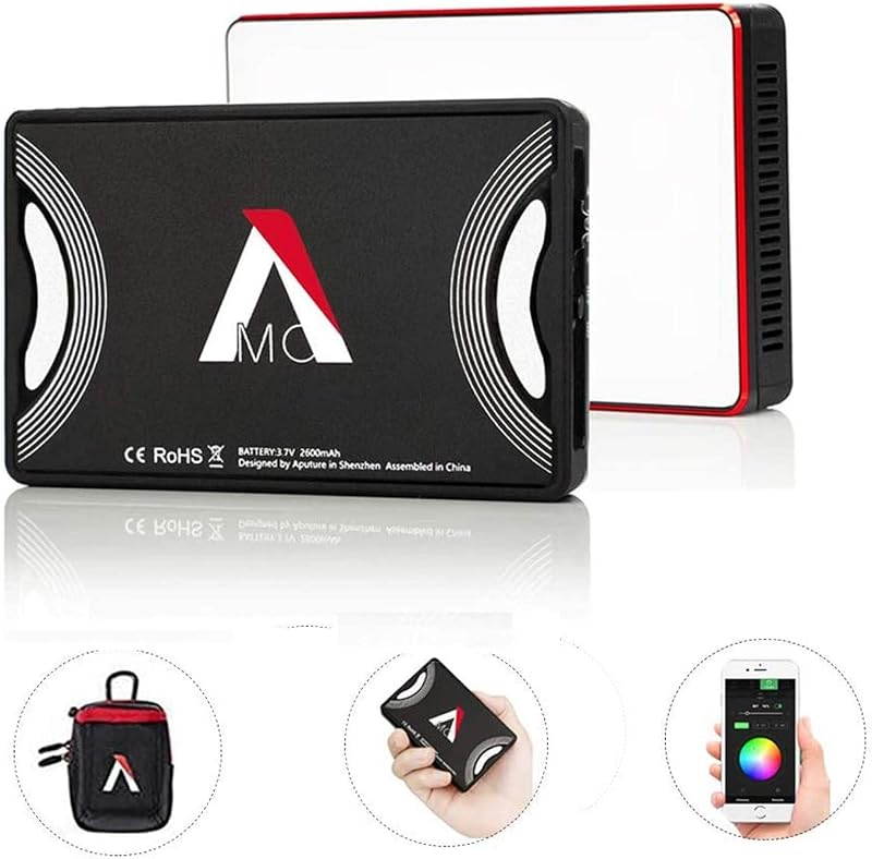 AL-MC RGBWW Mini, actualización Amaran AL-M9 con luz de vídeo RGB en la cámara, TLCI/CRI 95+, 3200-5600K ajustable, atenuación continua 0-100%, 9 modos de efectos de iluminación preprogramados, control inalámbrico de aplicaciones