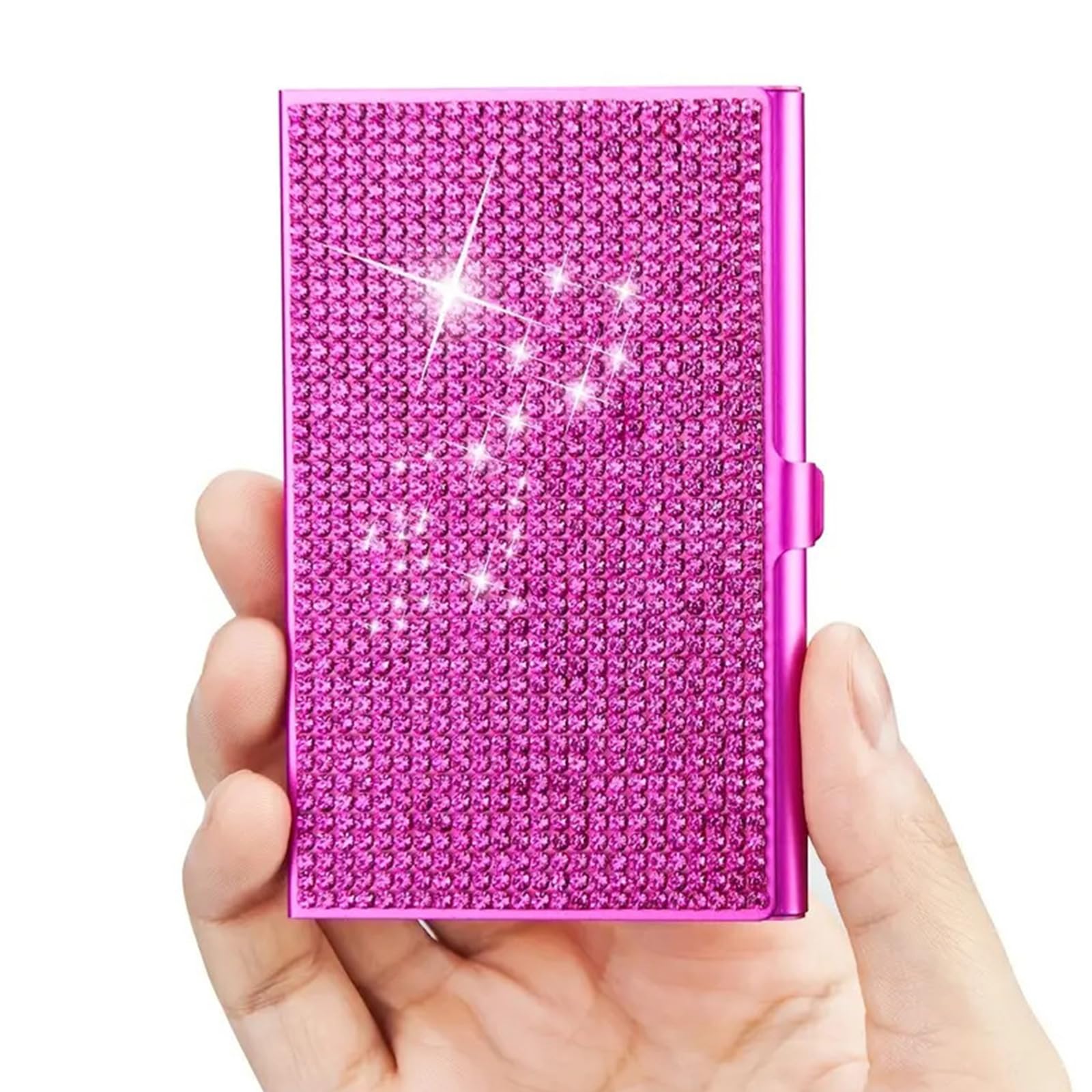 Nucelit Rhinestones Business Card Case Aluminum Alloy Business Card Case Pocket Wallet Organizers Hold 10-20 Sheet Desk Organizers