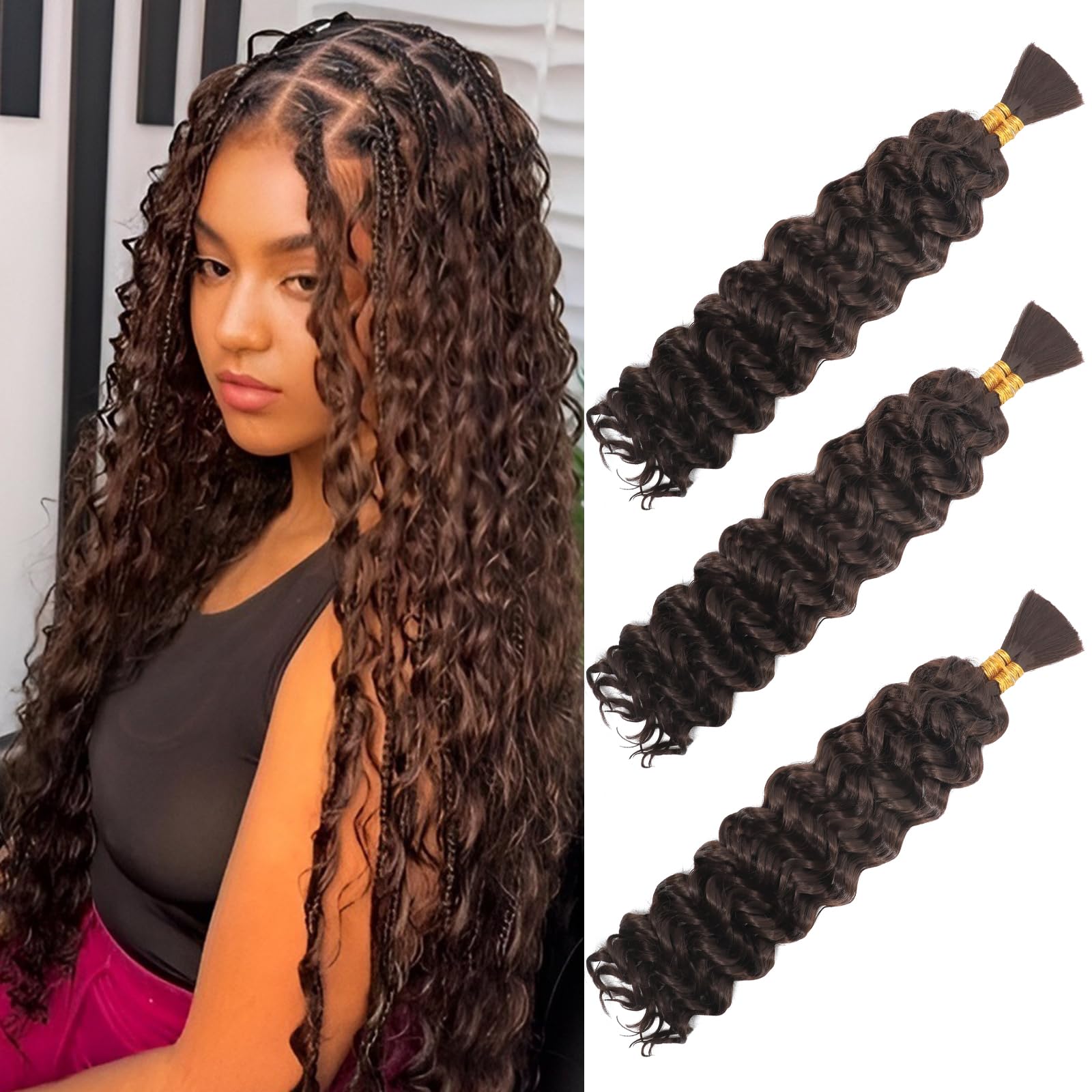 Water Wave Bulk for Braiding 16inch 100g With 2 Bundles Deep