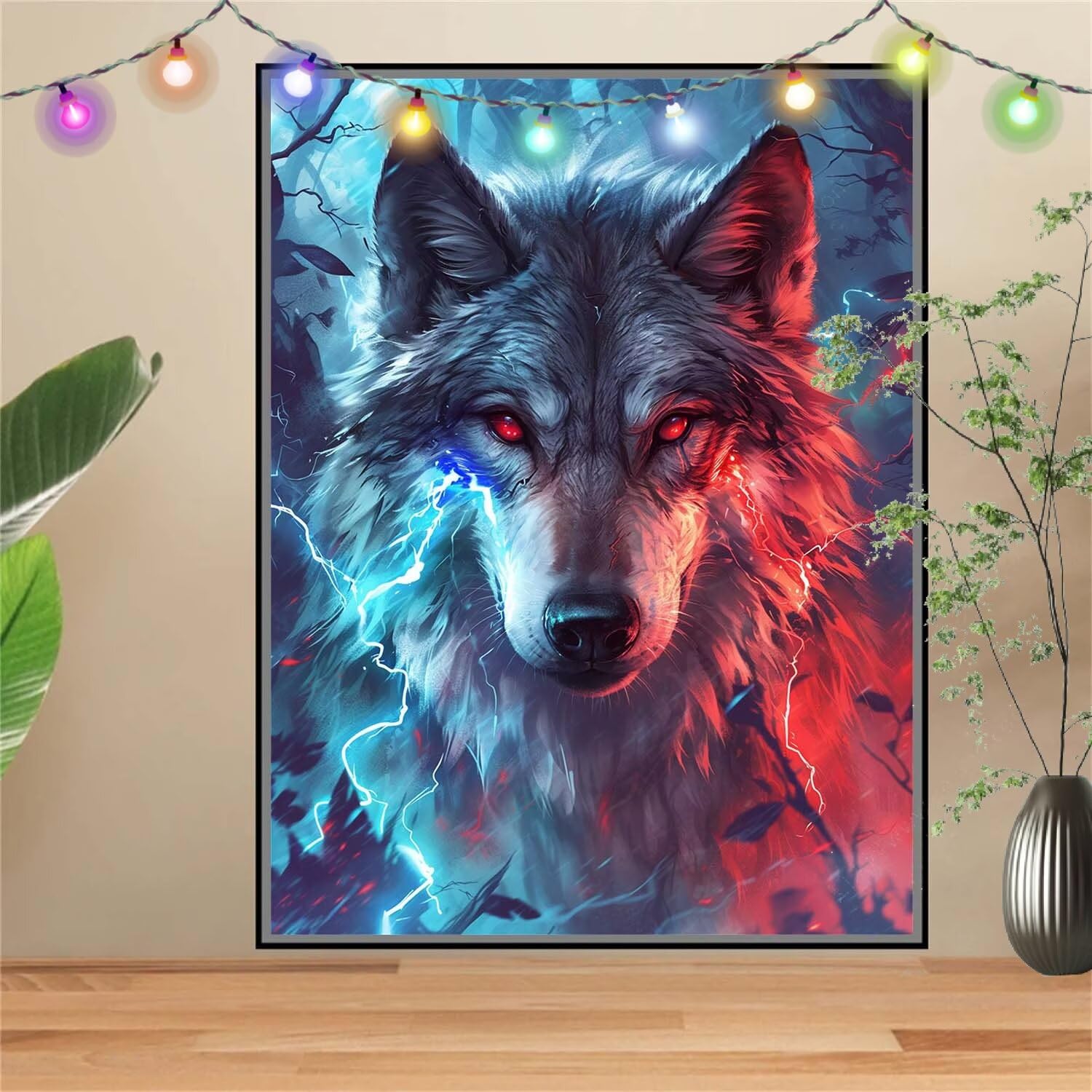 5D DIY Kit Pintura Diamante Animales,Lobo,Dibujos con Diamantes Cristal Punto de Cruz para Decoración Hogar,Diamond Painting Kit Completo,Puzzle Diamantes Manualidades para Adultos 120x160cm E660