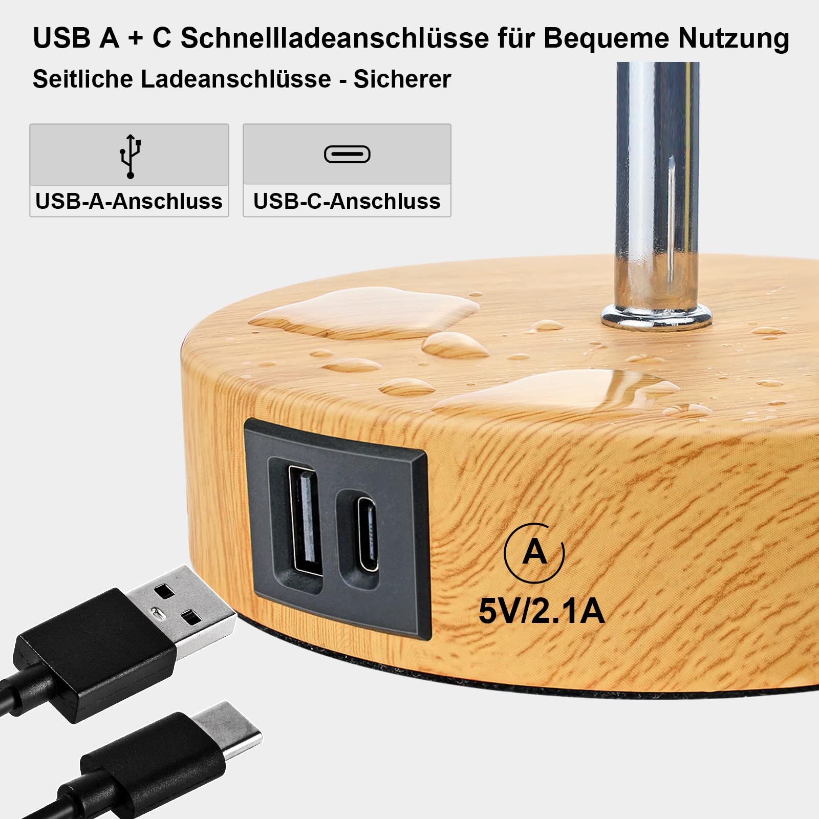 Lámpara de Mesa para Sala de Estar - Totalmente Regulable con Puerto USB, Diseño Moderno de Pantalla de Papel Kraft Amarillo para Dormitorio (Incluye Bombilla LED de 8W) | Lámpara de escritorio pequeña para mesita de noche con pantalla redonda para dormit