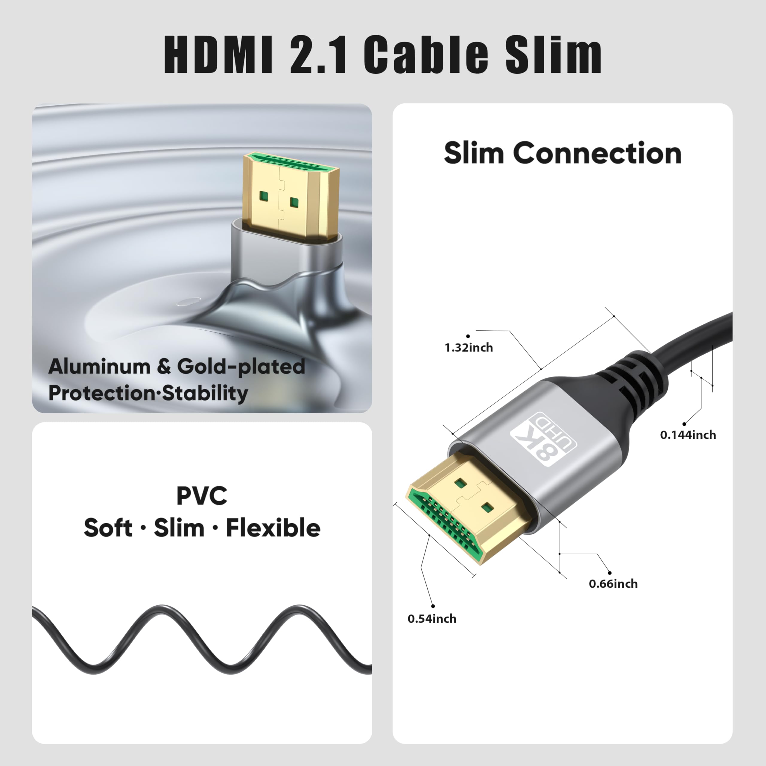 Paquete de 5 cables HDMI delgados 8K de 15 pies, 48 Gbps de ultra alta velocidad, cable HDMI 2.1 compatible con VRR, ALLM, eARC, HDCP2.3, Dolby Atmos y DTS:X, HDR10+ para TV, monitor, computadora