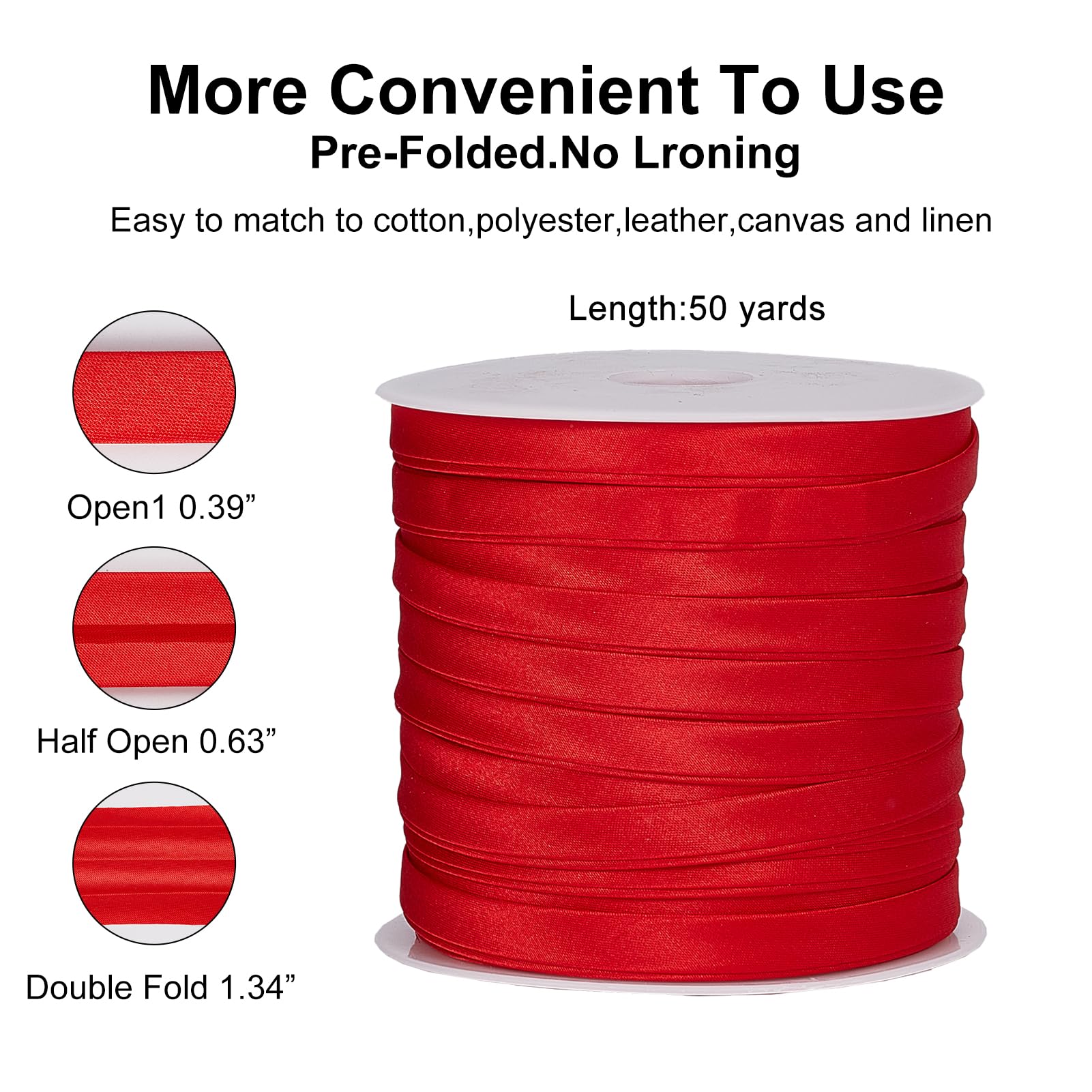 letsinstyle 50 Yrads 0.39 Inch Wide Satin Bias Tape, Double Fold Bias Red Wide Fold Tapes, Binding DIY Garment Accessories for Sewing Hemming Seaming Piping Quilting