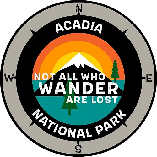 Parque Nacional Acadia, Maine - Not All Who Wander - Calcomanía de 3.5 pulgadas para ventana de coche, camión, vacaciones, recuerdo, viaje, tema
