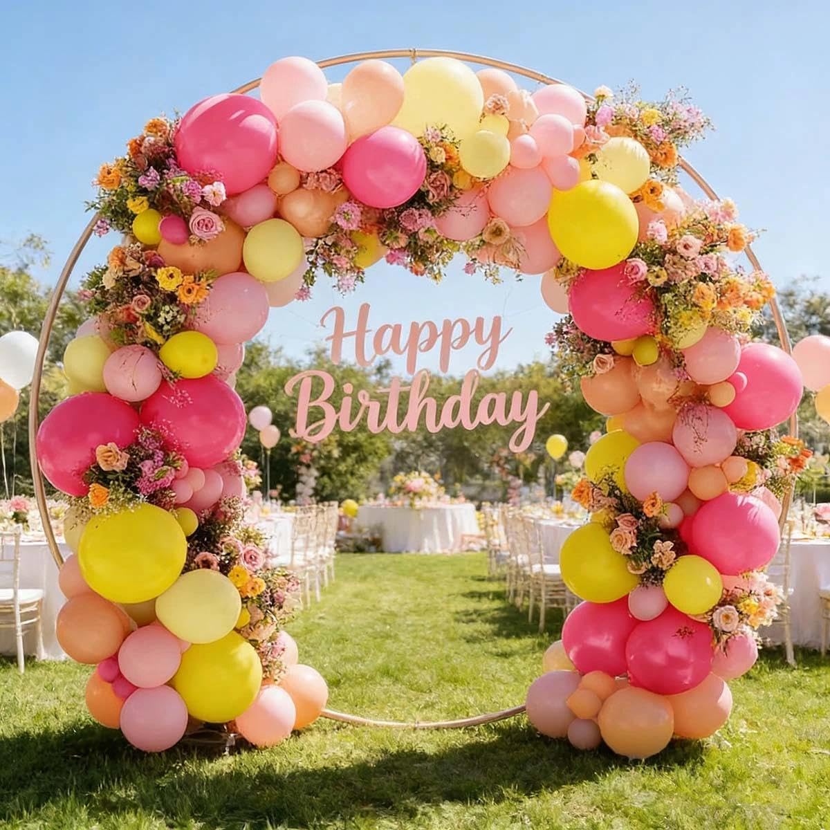 Pink Yellow Balloon Arch Double Stuffed Baby Pink Peach Balloons Different Sizes Colorful Balloon Garland For Birthday Baby Shower Spring Wildflower Wedding Home Decorations