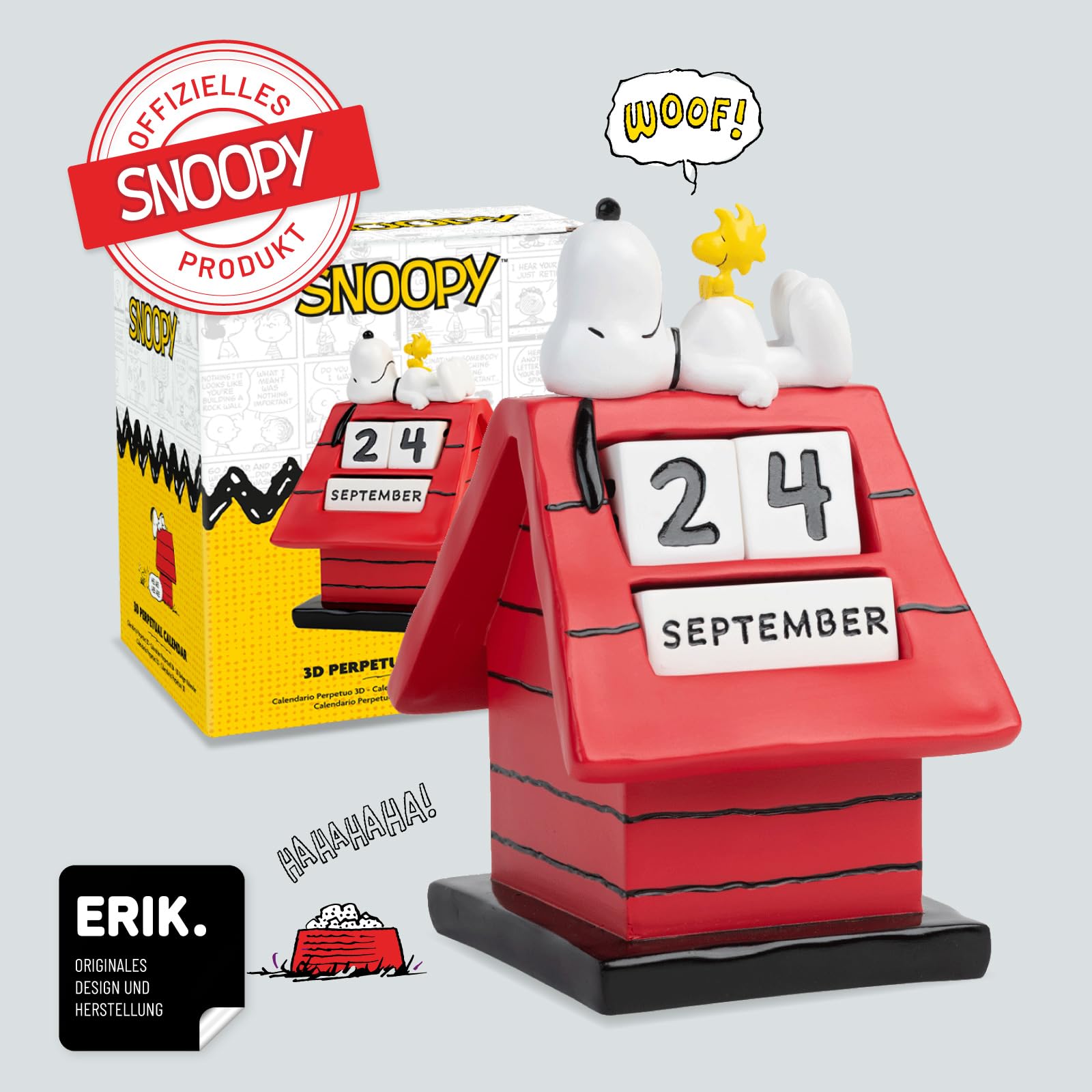 Grupo Erik Ewiger Kalender Peanuts Snoopy Figur - 3D Kalender Tischkalender zum Aufstellen - Dauerkalender Snoopy Offizielles Lizenzendprodukt Büro Deko Comic