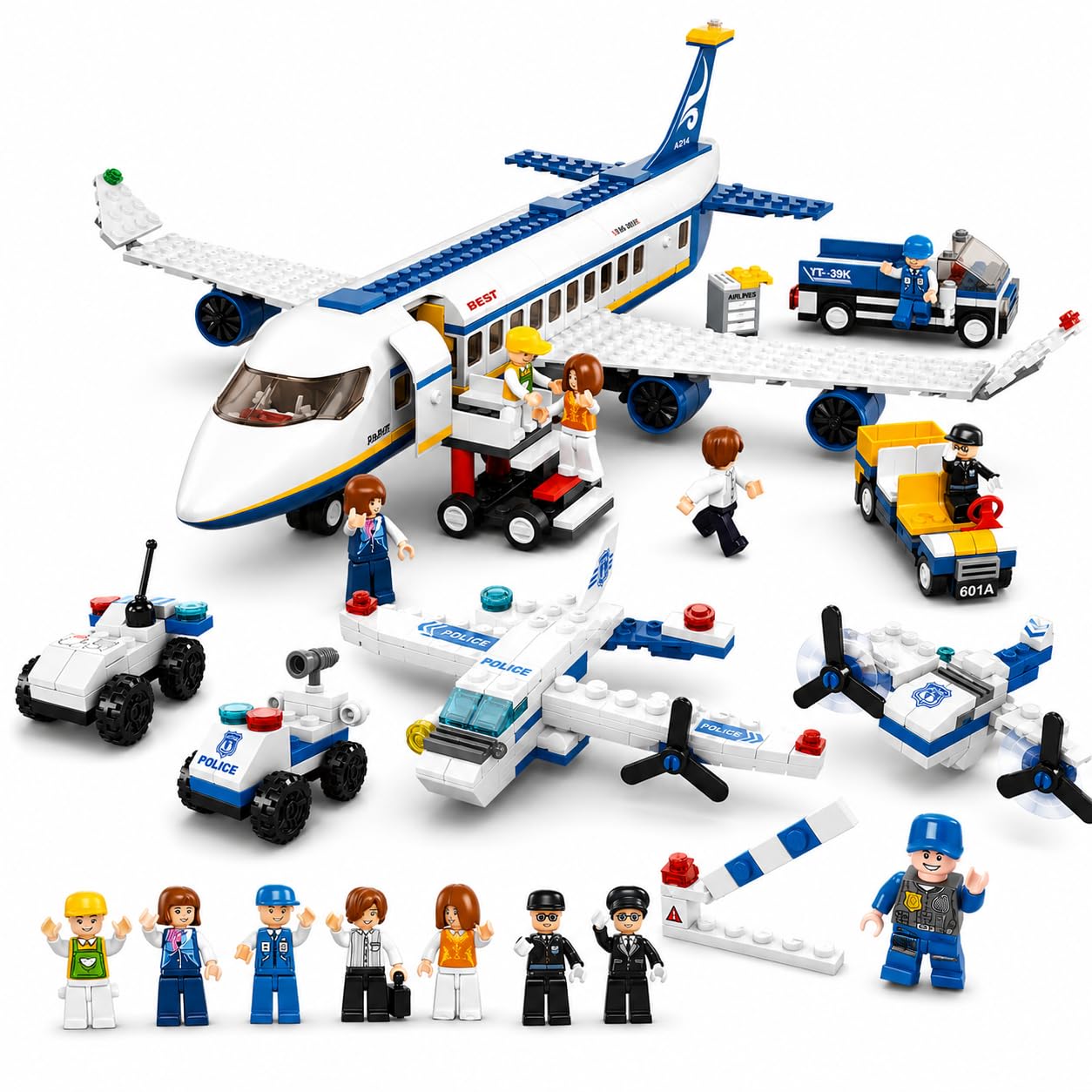 SKY LINE OCEAN Police Patrol & Airport Adventure Building Block Combo Set, 600+ PCS Police Car Construction Kit & Passenger Airplane Airport Playset, STEM Educational, 5-Year Structural Warranty-image-11