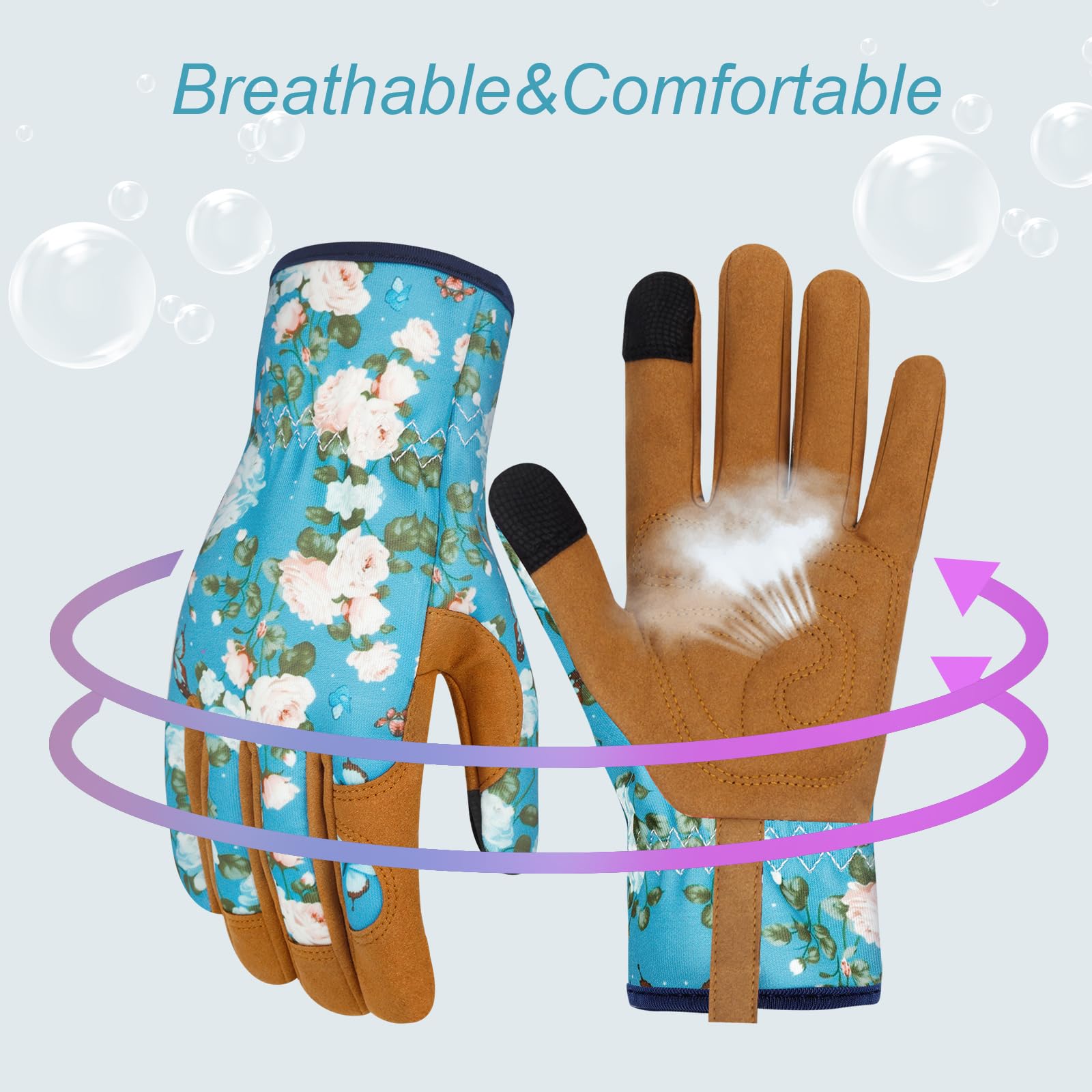 Gants de jardinage en cuir pour femme - Anti-épines - Pour écran tactile - Cadeau - Fleurs - Taille M