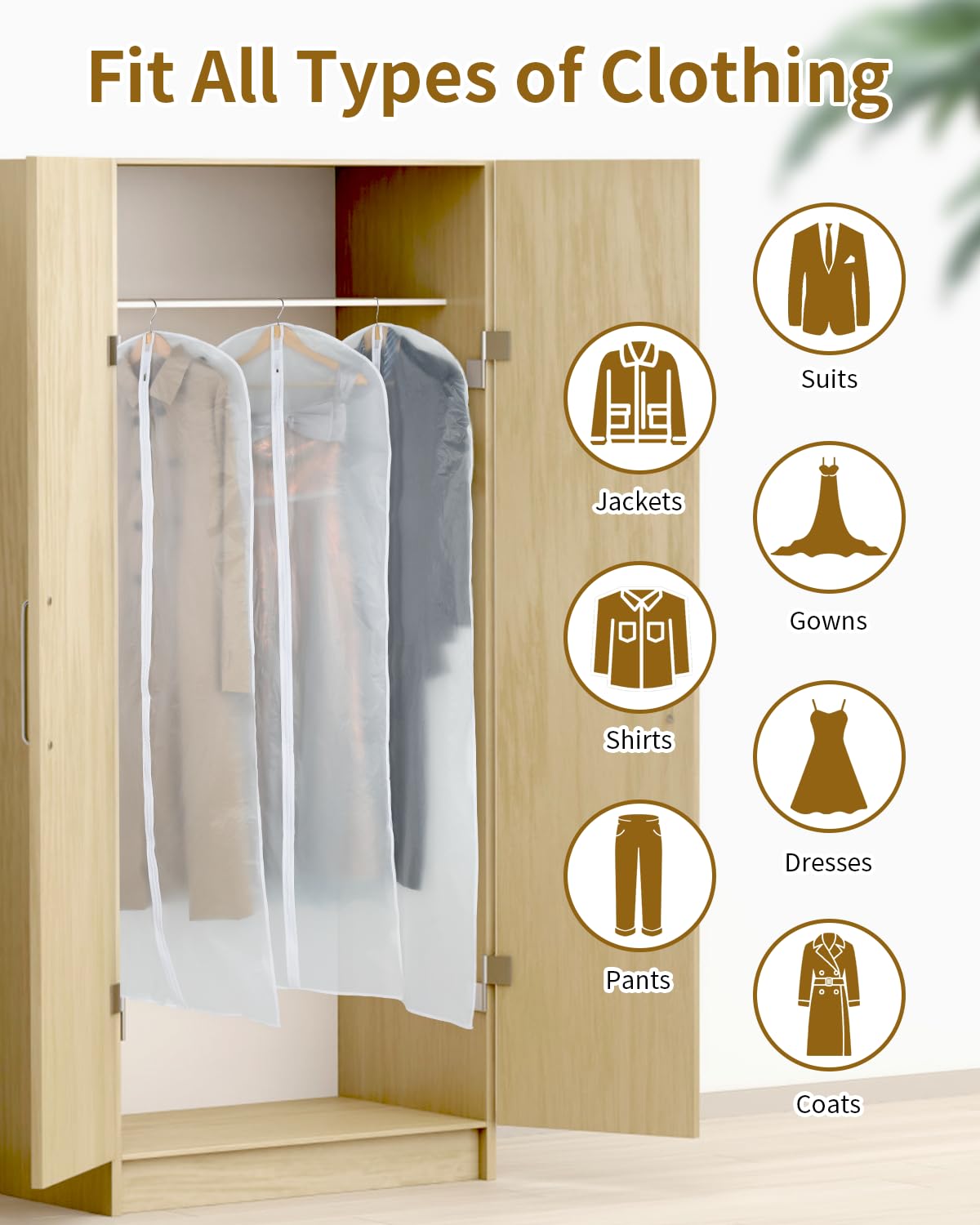 4 sacchi per vestiti, 60 x 120 cm, trasparente, con chiusura lampo, per abiti e cappotti