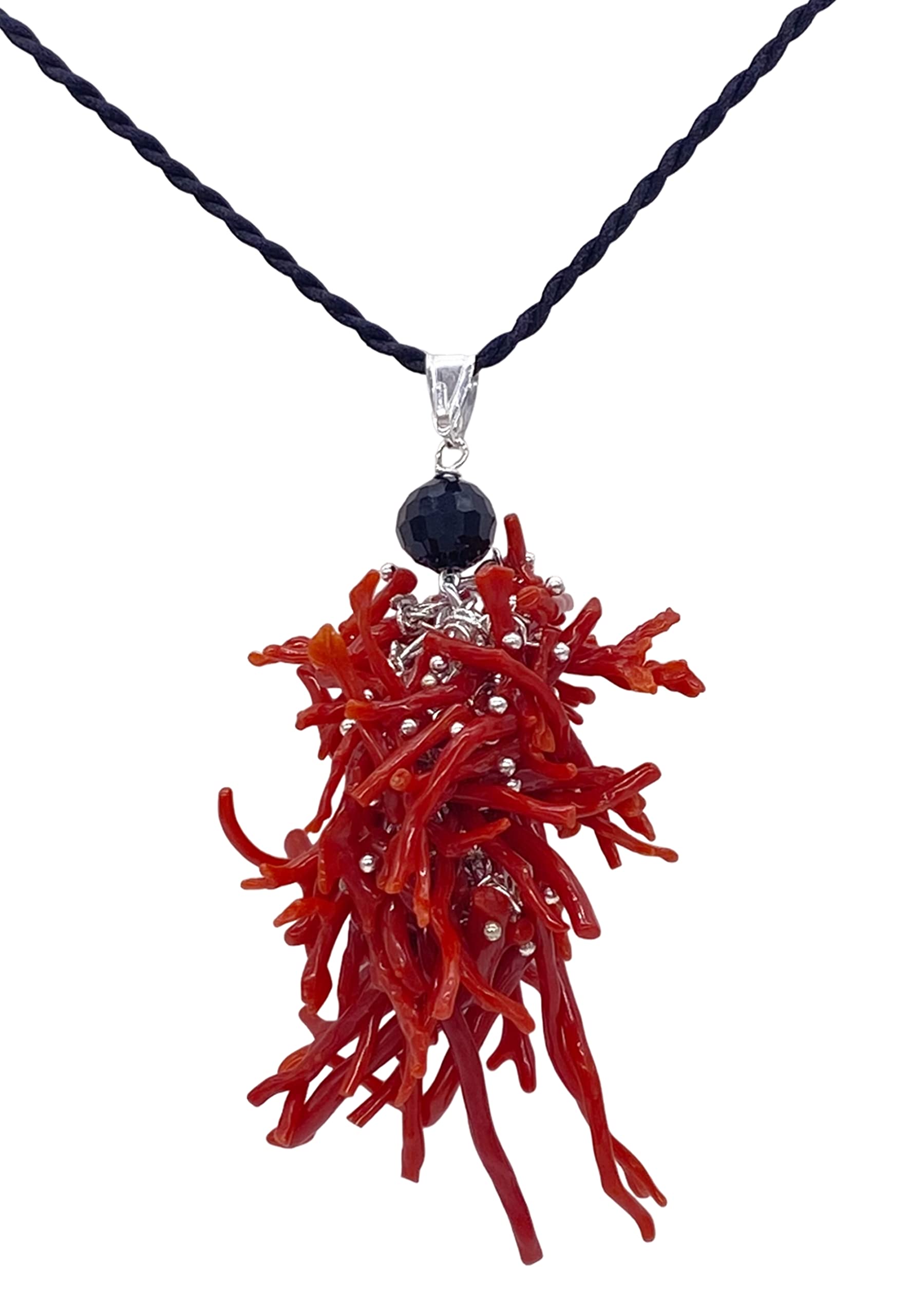 Sicilia Bedda - Collana Ciondolo in Corallo Rosso del Mediterraneo - Argento - Gioiello realizzato a Mano