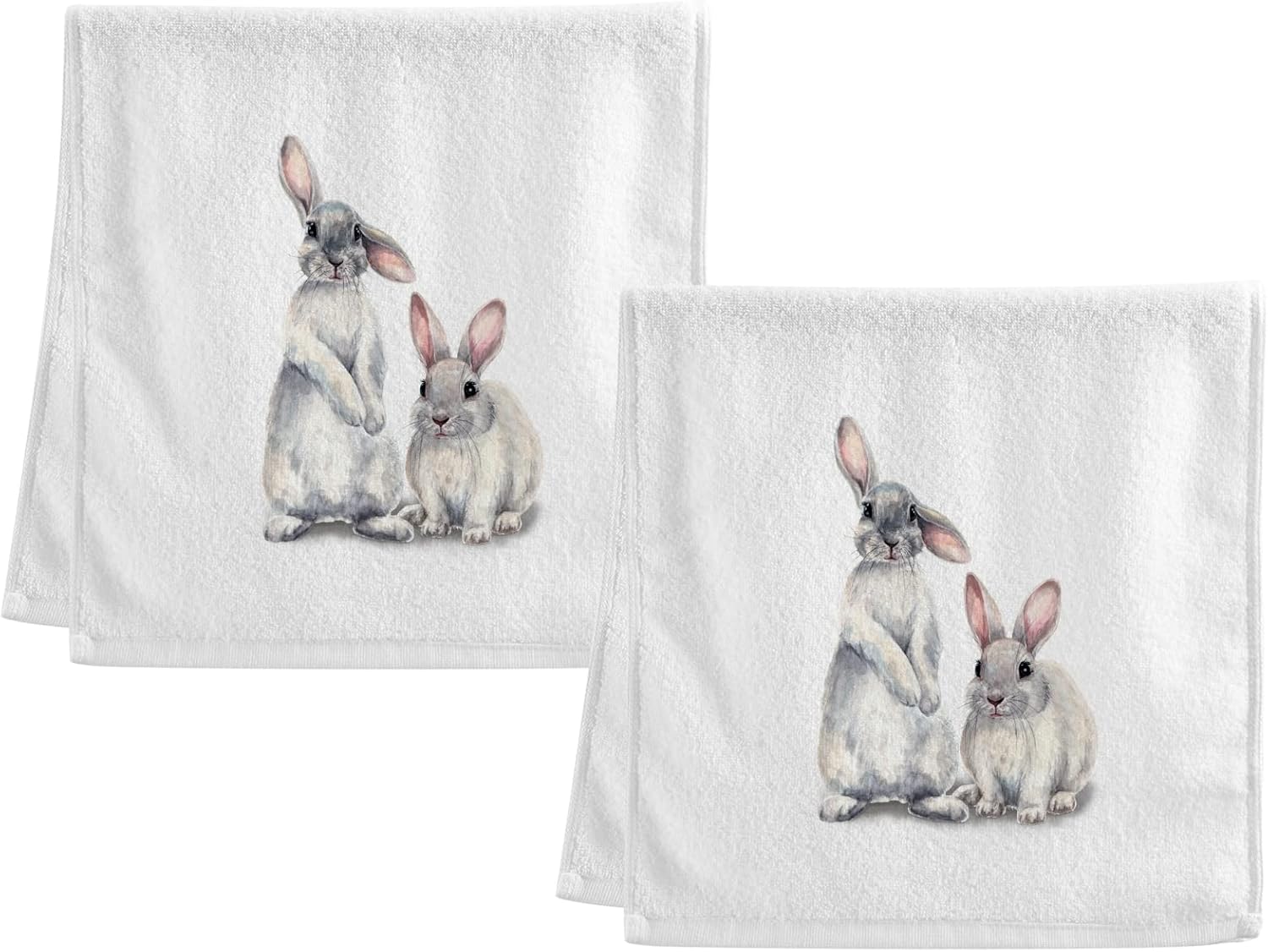 Soft Cotton Face Wash Towels Watercolor Bunny Animal Rabbit Bath Hand Towels for Working Out Bathroom Decorative Set of 2 for Guest Shower 16x30 Inches