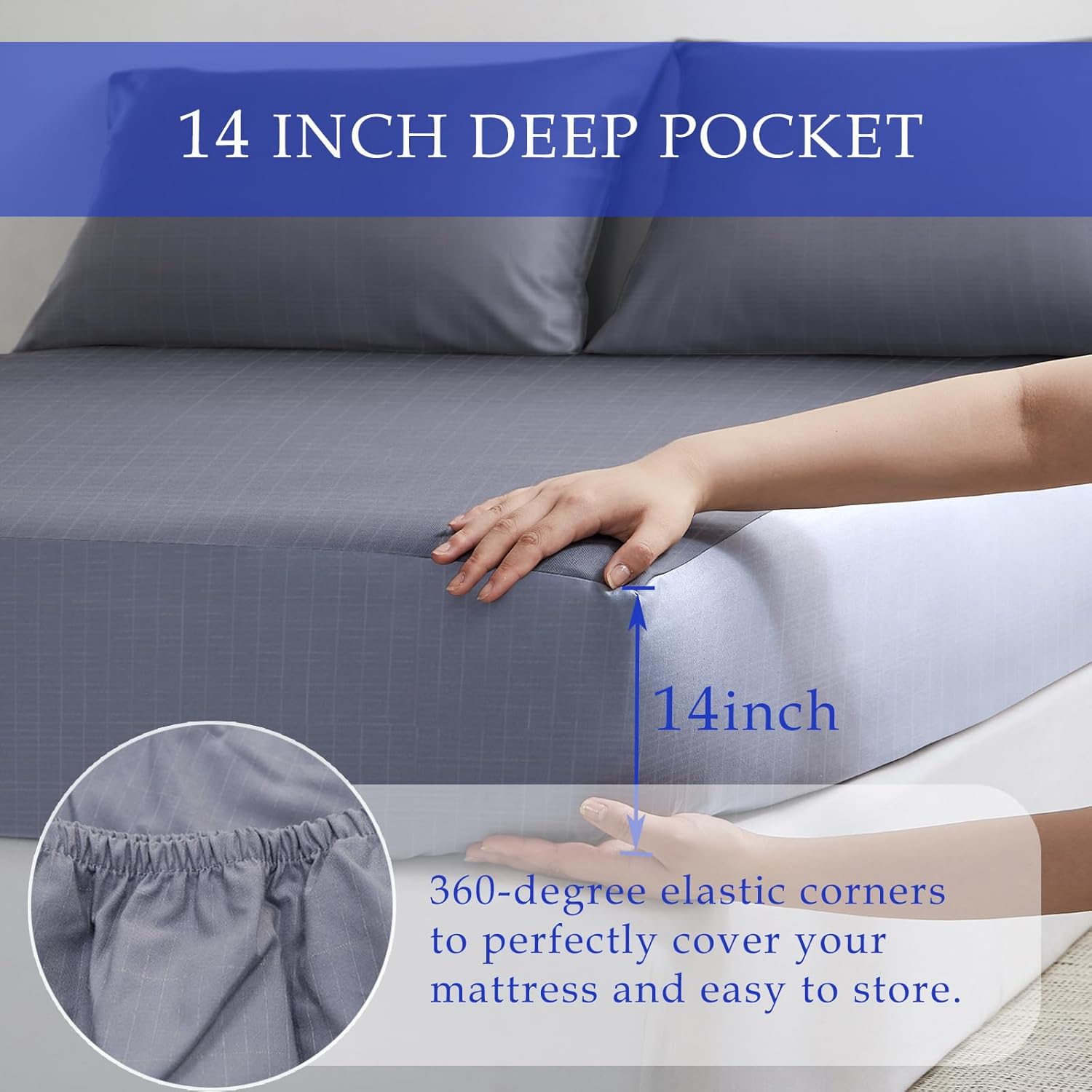 Grounding Sheets Twin Grounding Fitted Sheet Silver Fiber Grounded Bed Sheets Cotton Earth Sheet with Cord (39"x75"x14",Grey)