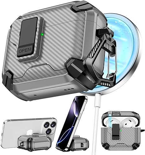 Miniatura 39 de Compatible con AirPods de 4ª generación, Funda Magnética con Bloqueo Automático, Soporte para Teléfono y Kit de Limpieza, Compatible con Funda