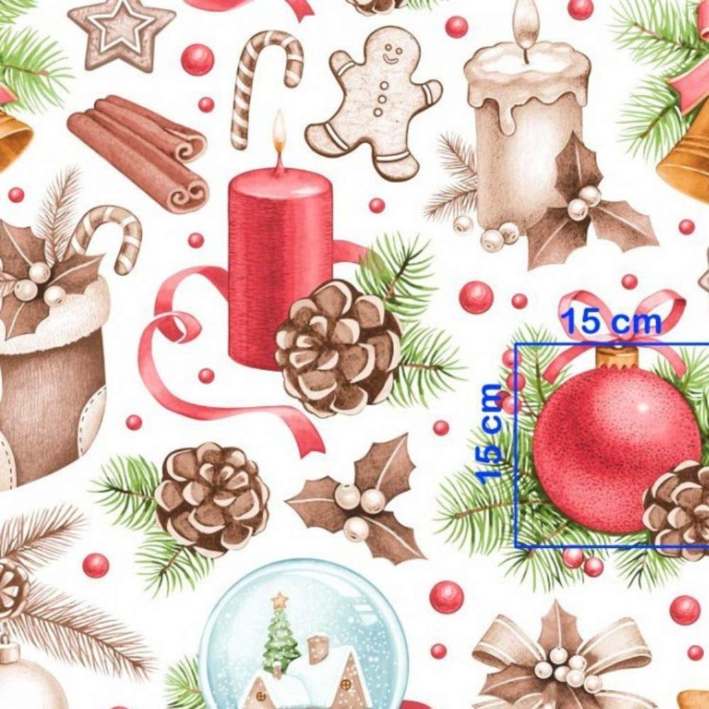Tissu de Noël pour enfants blanc à motifs boules de neige pour atelier couture