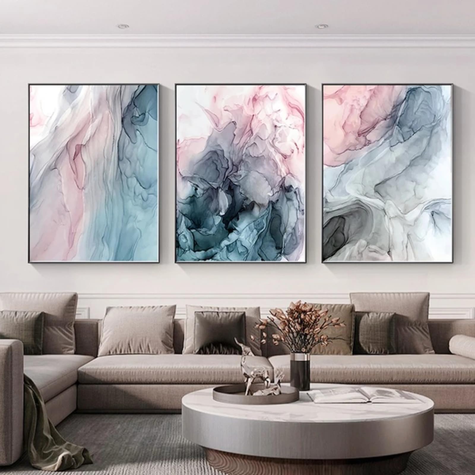 Affiche D'Art Mural En Toile Tableau Fleur Rose Decoration De Chambre Islamique Pour Mur, D'Art Bismillah Tableaux Ensemble Maison Salon Sans Cadre 50×70cm×3 PièCes