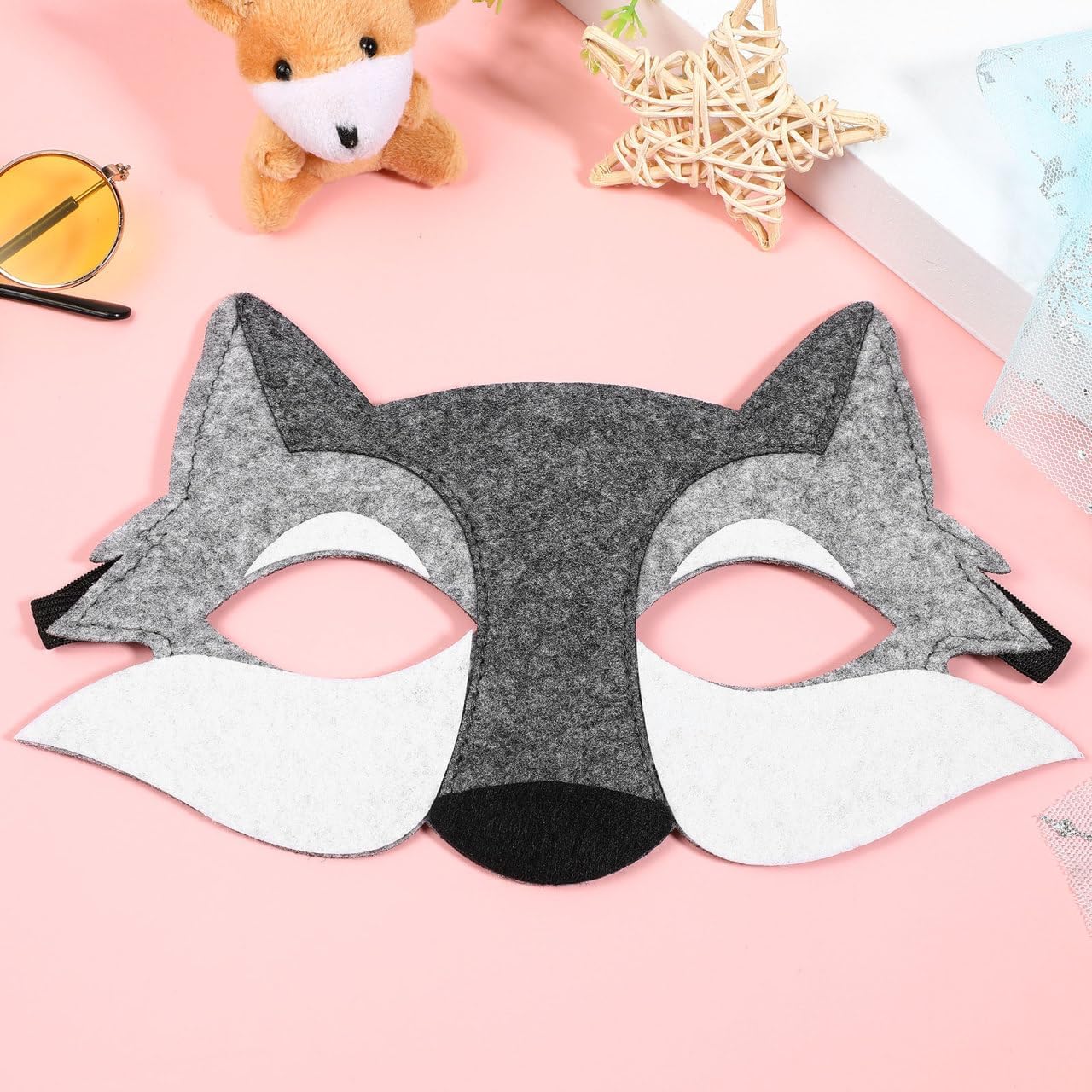 NUOBESTY 3Pcs Wolf Mask for Kids, Felt Animal Half Face Masks with Elastic Band, Cosplay Costume Accessory for Halloween Dress Up Party Supplies (Grey) - Image 9